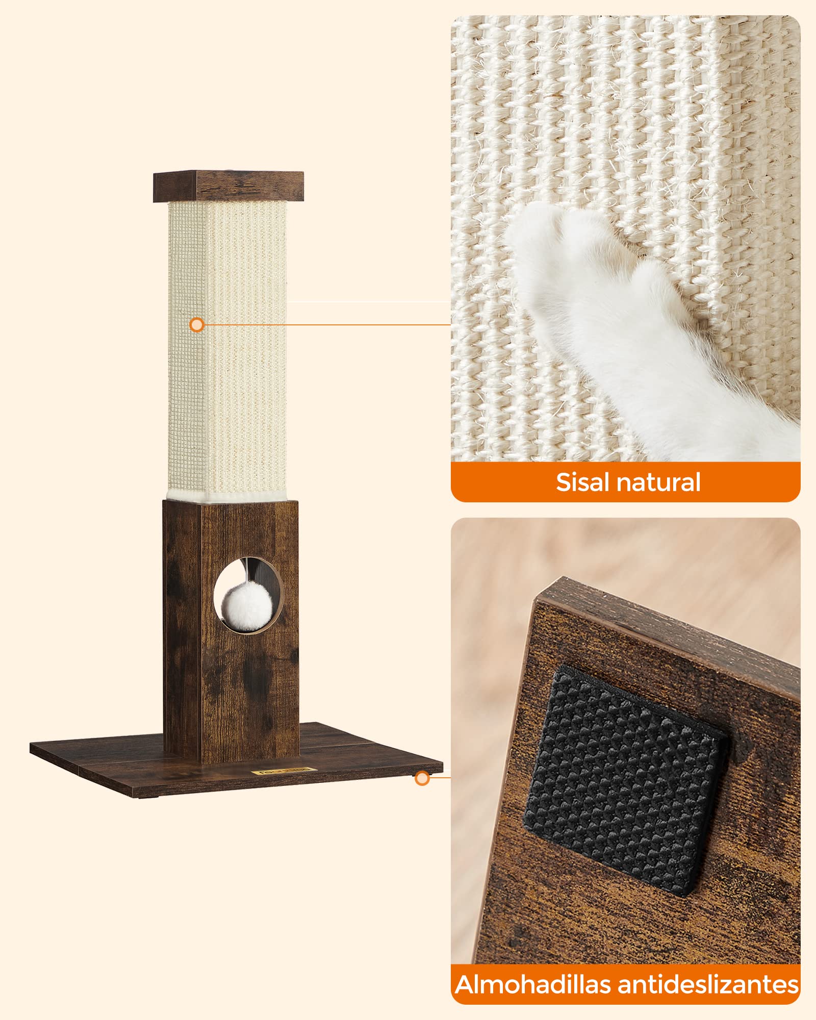 Foto 8 | Feandrea Poste De Rascado Para Gatos, 73 Cm, Rascador De Sisal, Marrón Rústico Mpca021x01