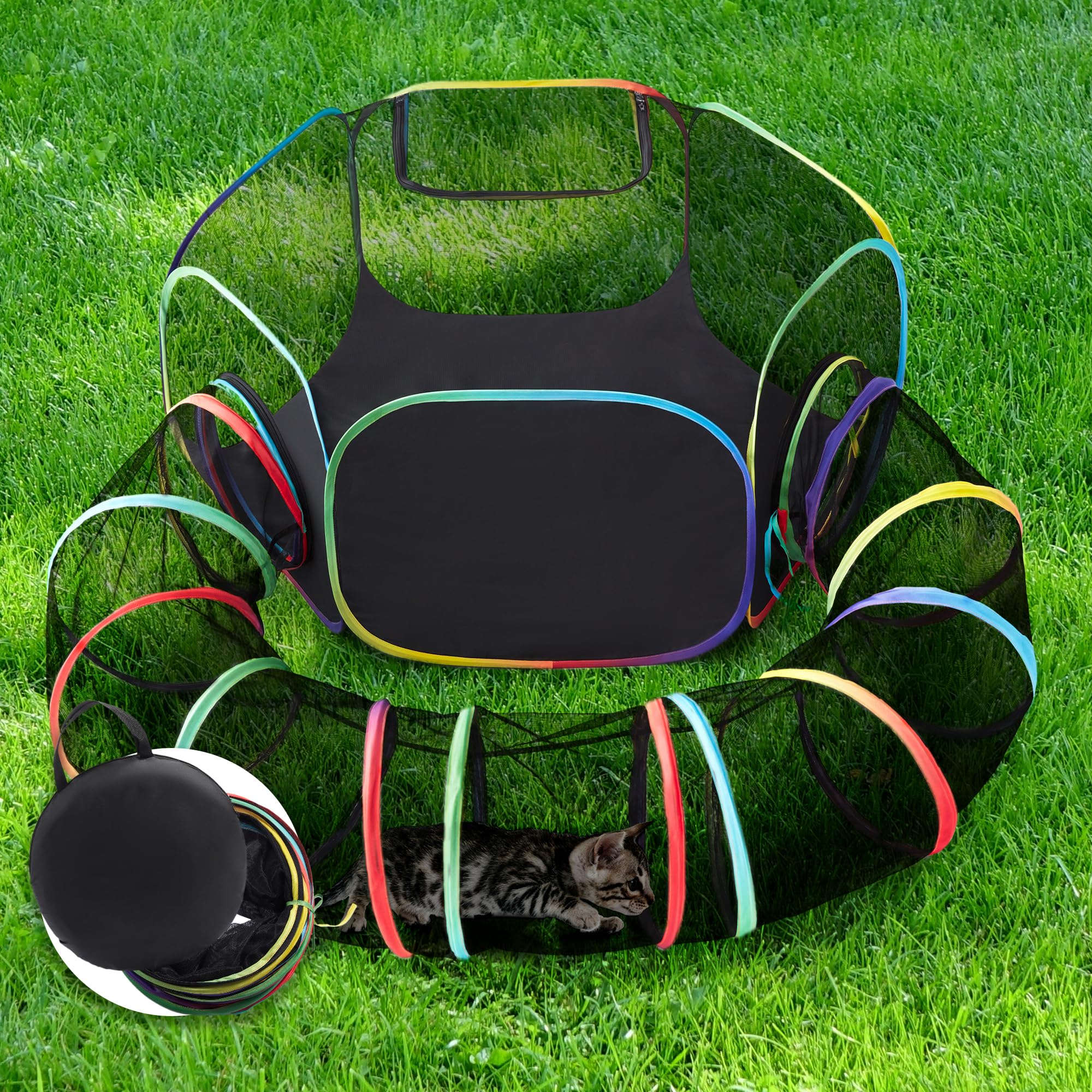 Recintos Exteriores Para Gatos Love's Cabin Rainbow Con Carpa Y Túnel - Venta Internacional.