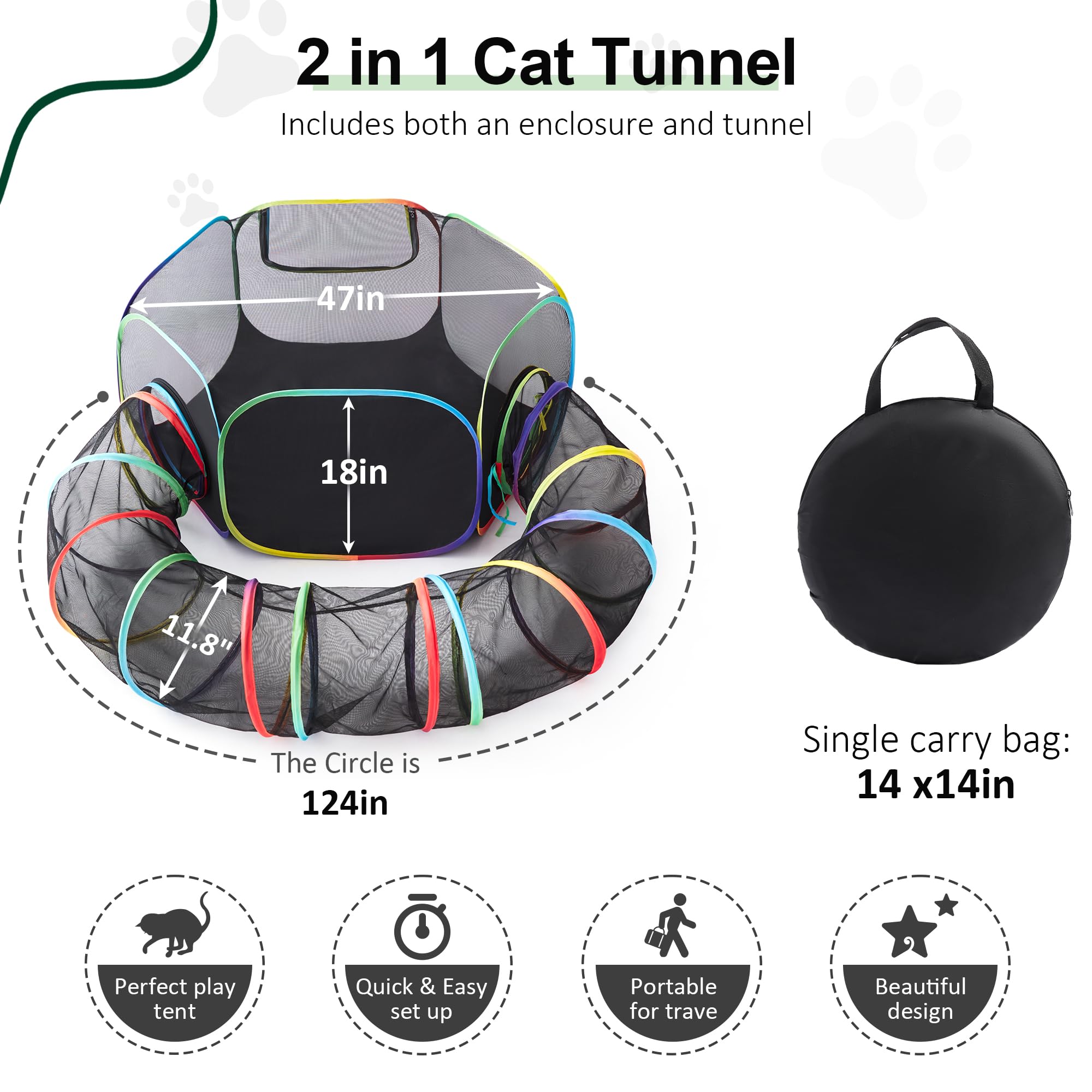 Foto 7 pulgar | Recintos Exteriores Para Gatos Love's Cabin Rainbow Con Carpa Y Túnel - Venta Internacional.