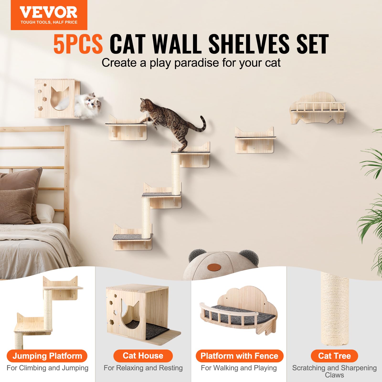 Foto 3 pulgar | Estantes Y Perchas Para Gatos De Pared Vevor De Hasta 18,14 Kg - Venta Internacional.