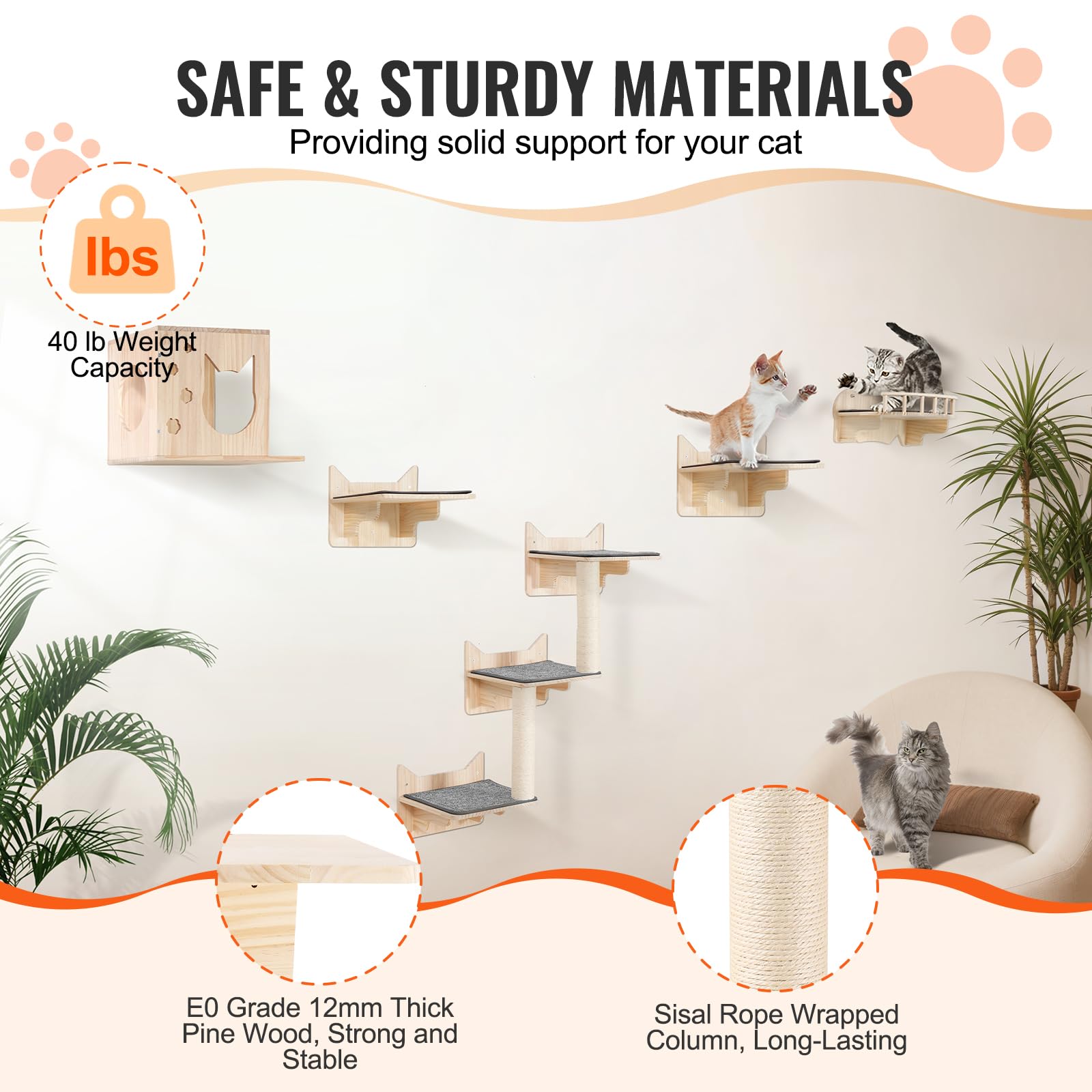 Foto 4 pulgar | Estantes Y Perchas Para Gatos De Pared Vevor De Hasta 18,14 Kg - Venta Internacional.