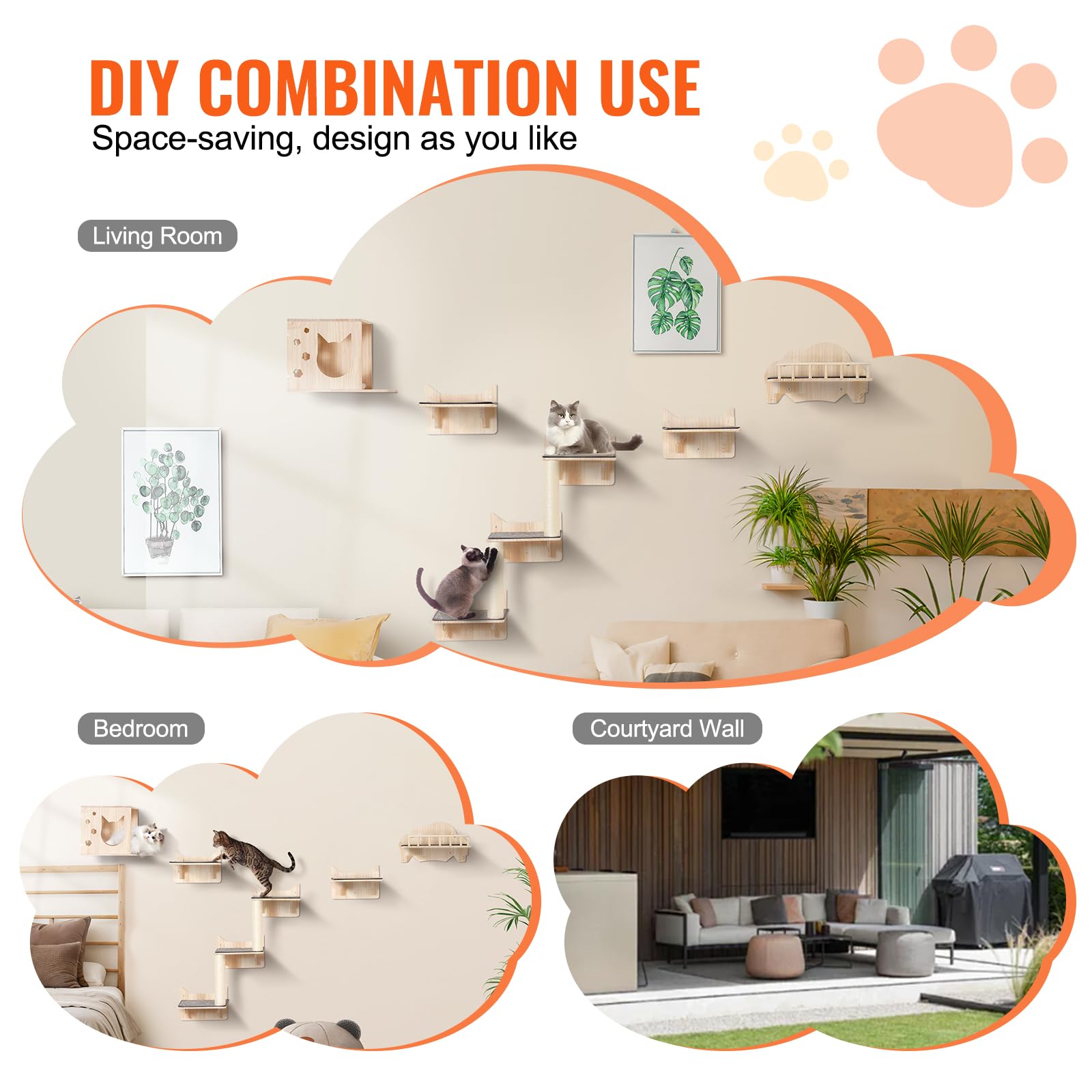 Foto 7 pulgar | Estantes Y Perchas Para Gatos De Pared Vevor De Hasta 18,14 Kg - Venta Internacional.