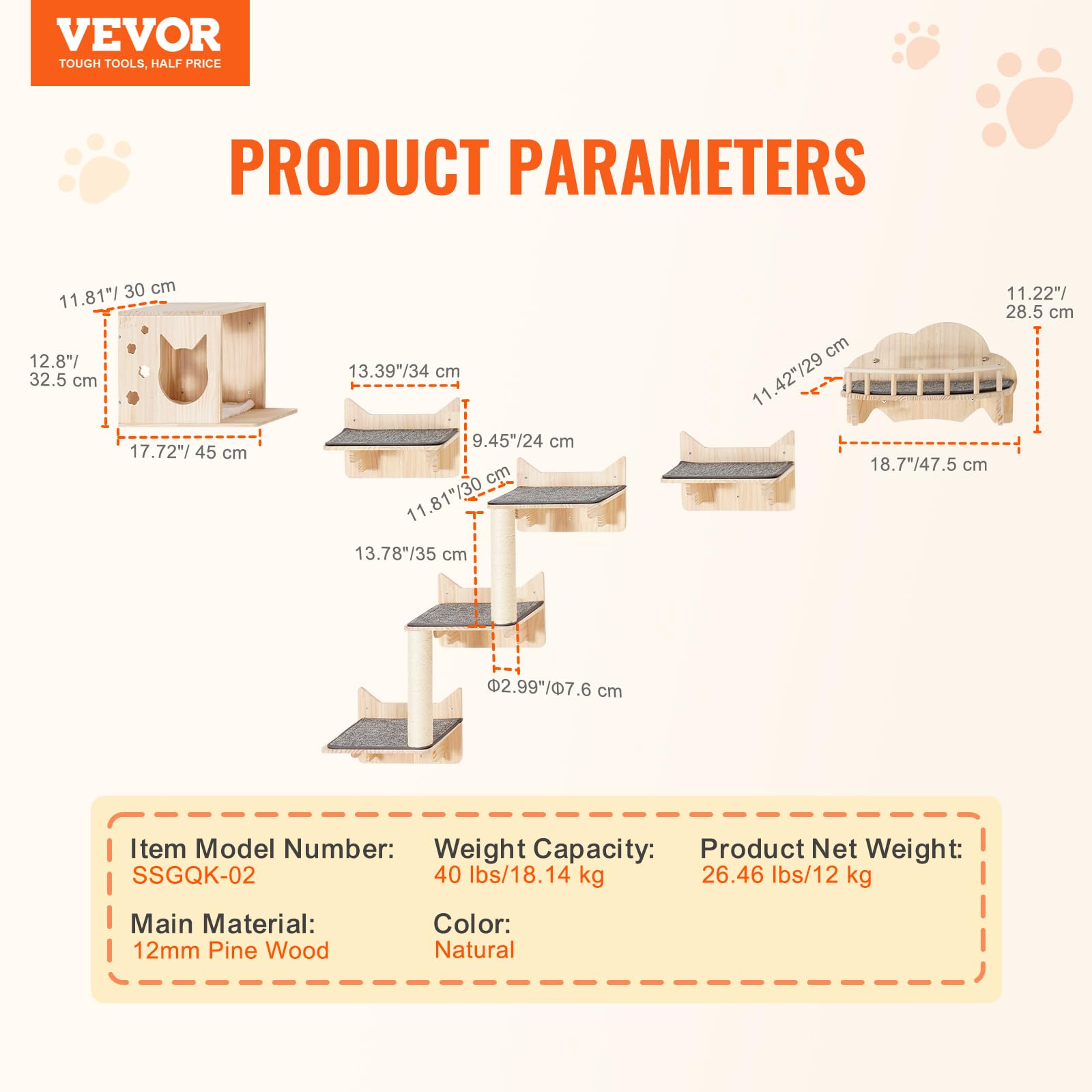 Foto 8 pulgar | Estantes Y Perchas Para Gatos De Pared Vevor De Hasta 18,14 Kg - Venta Internacional.