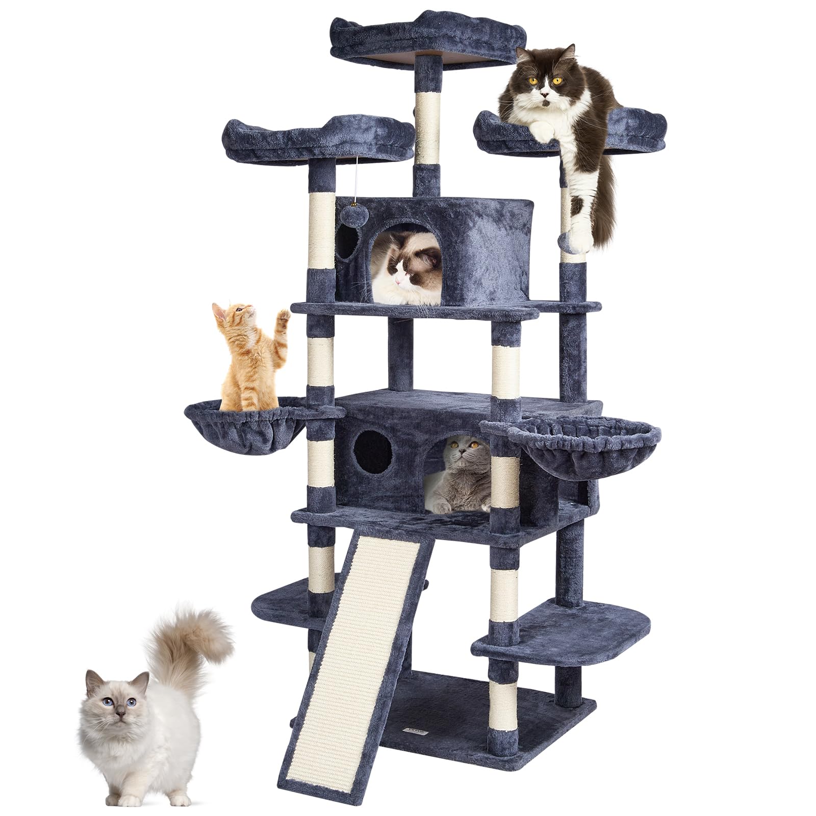 Foto 2 pulgar | Cat Tree Vevor De 68,5 Pulgadas Con 2 Condominios Para Gatos, Rascador - Venta Internacional.