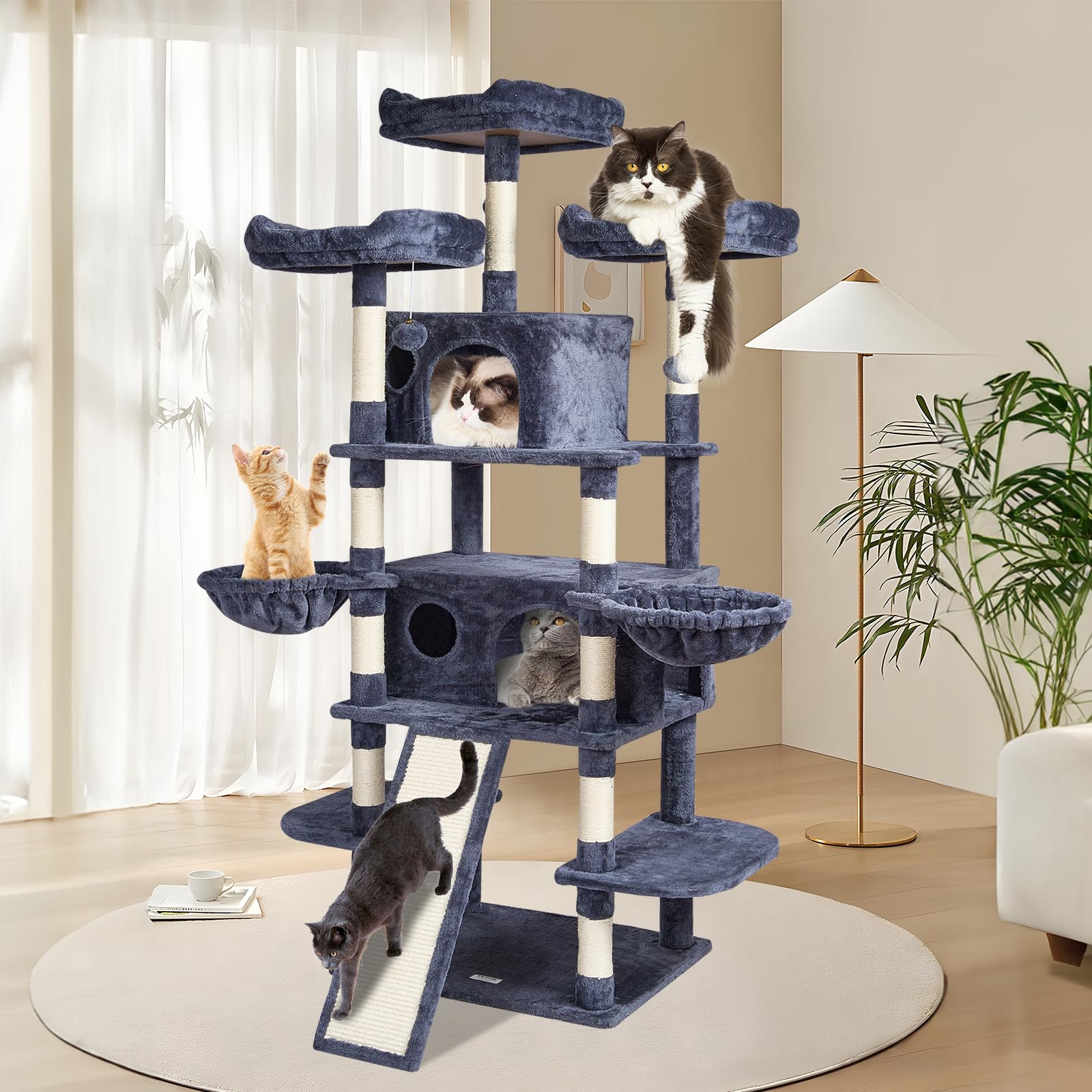 Foto 6 pulgar | Cat Tree Vevor De 68,5 Pulgadas Con 2 Condominios Para Gatos, Rascador - Venta Internacional.