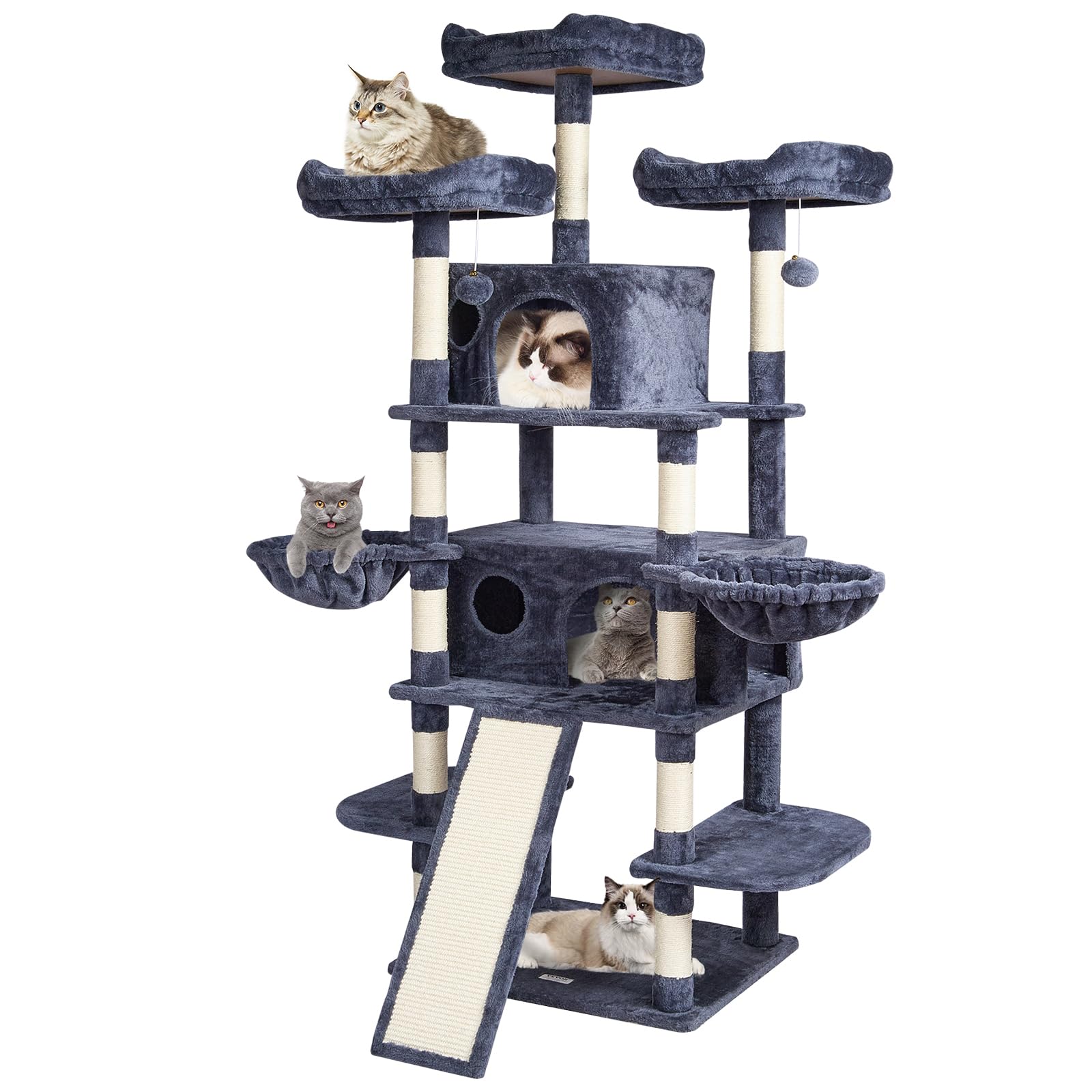 Foto 8 pulgar | Cat Tree Vevor De 68,5 Pulgadas Con 2 Condominios Para Gatos, Rascador - Venta Internacional.