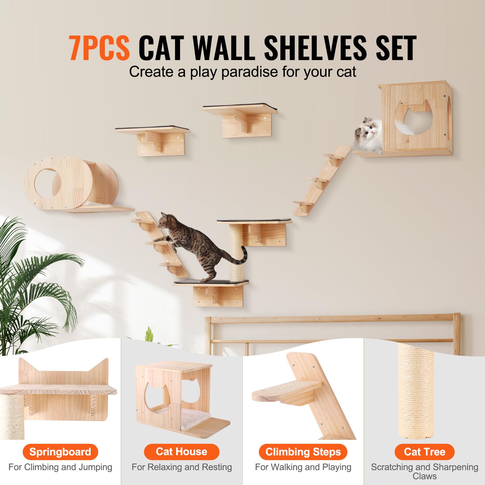 Foto 3 pulgar | Estantes Y Perchas De Pared Para Gatos Vevor De Hasta 18,14 Kg, Juego De 7 - Venta Internacional.