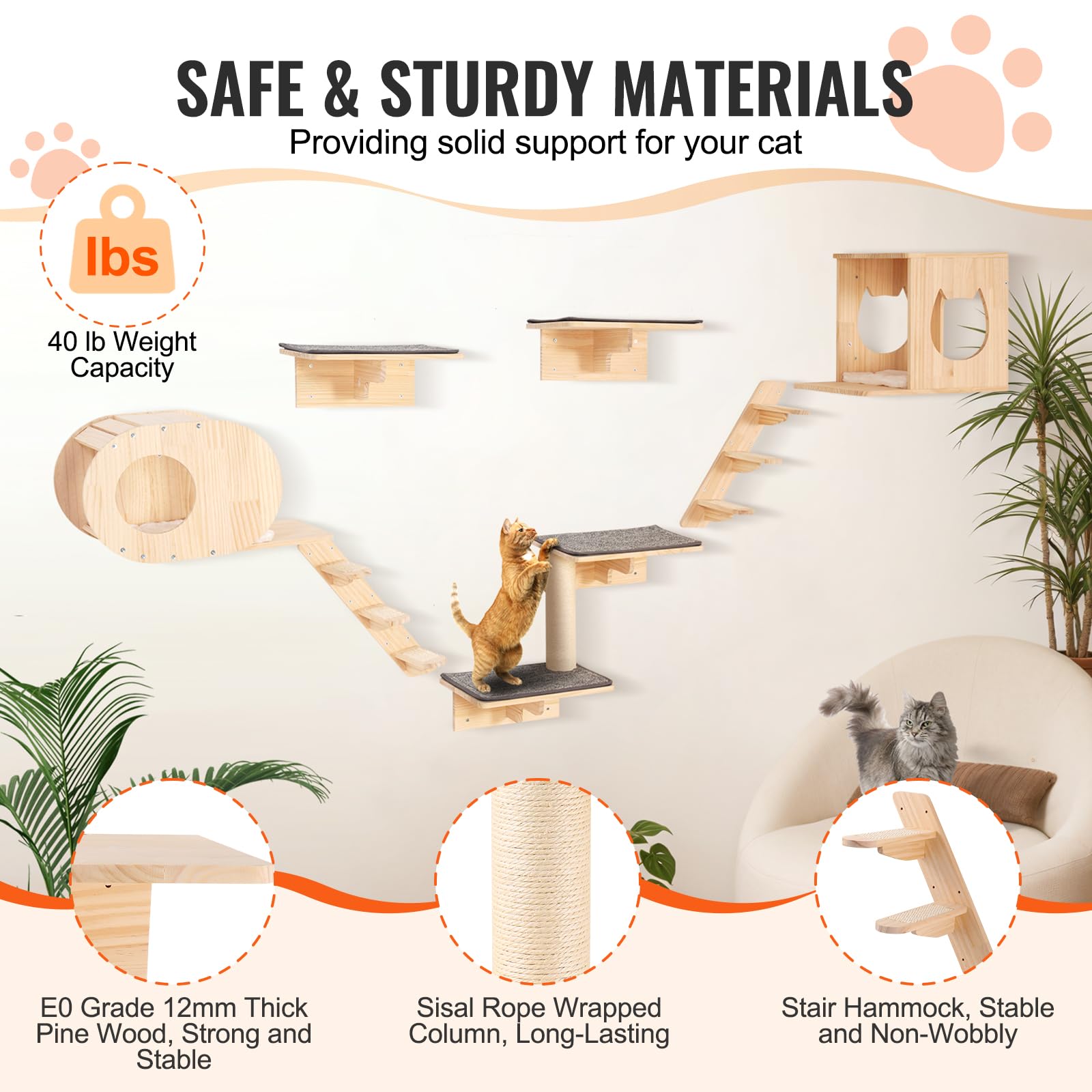 Foto 4 pulgar | Estantes Y Perchas De Pared Para Gatos Vevor De Hasta 18,14 Kg, Juego De 7 - Venta Internacional.