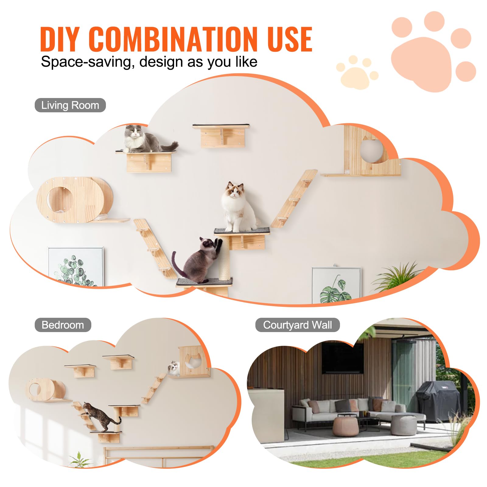 Foto 7 pulgar | Estantes Y Perchas De Pared Para Gatos Vevor De Hasta 18,14 Kg, Juego De 7 - Venta Internacional.