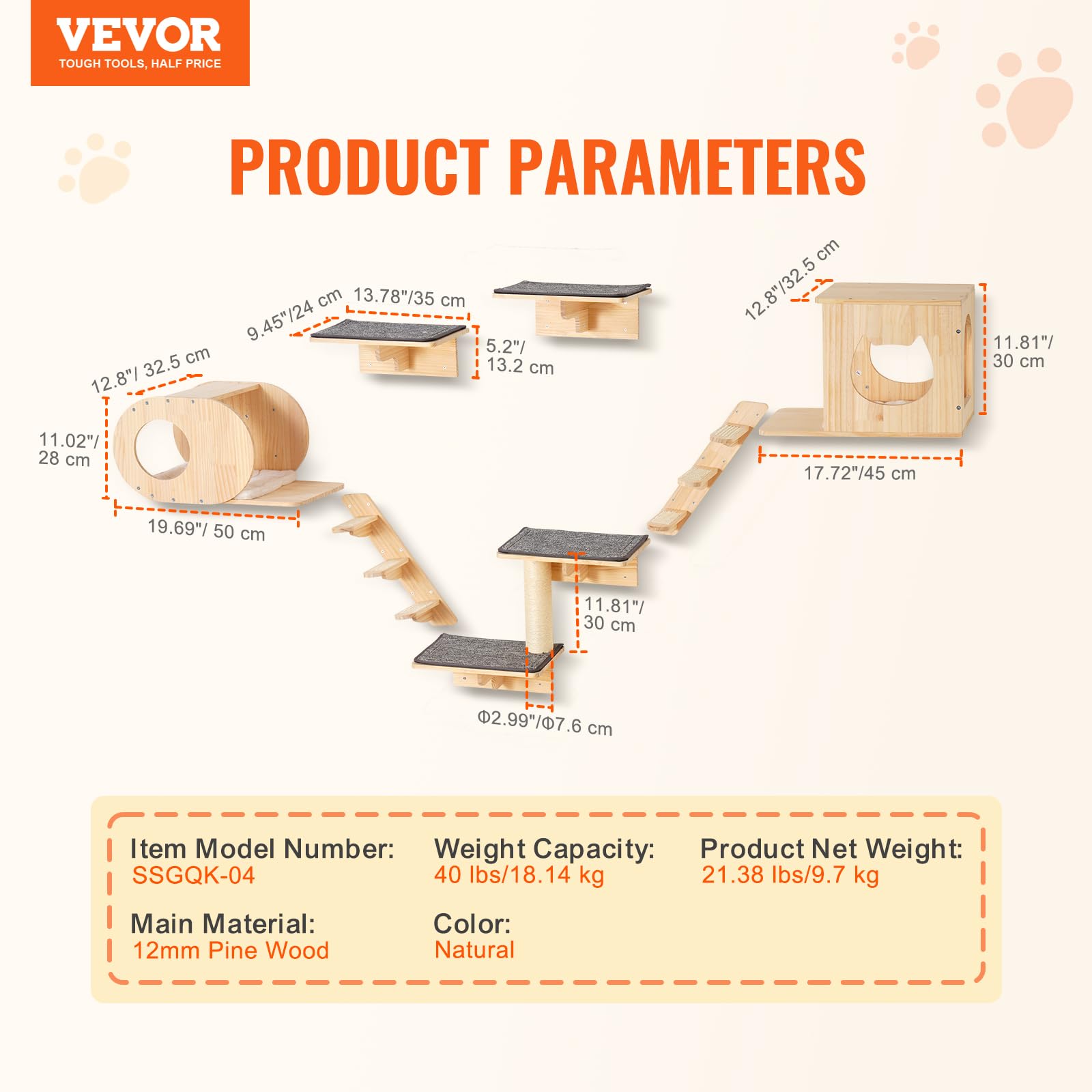 Foto 8 pulgar | Estantes Y Perchas De Pared Para Gatos Vevor De Hasta 18,14 Kg, Juego De 7 - Venta Internacional.