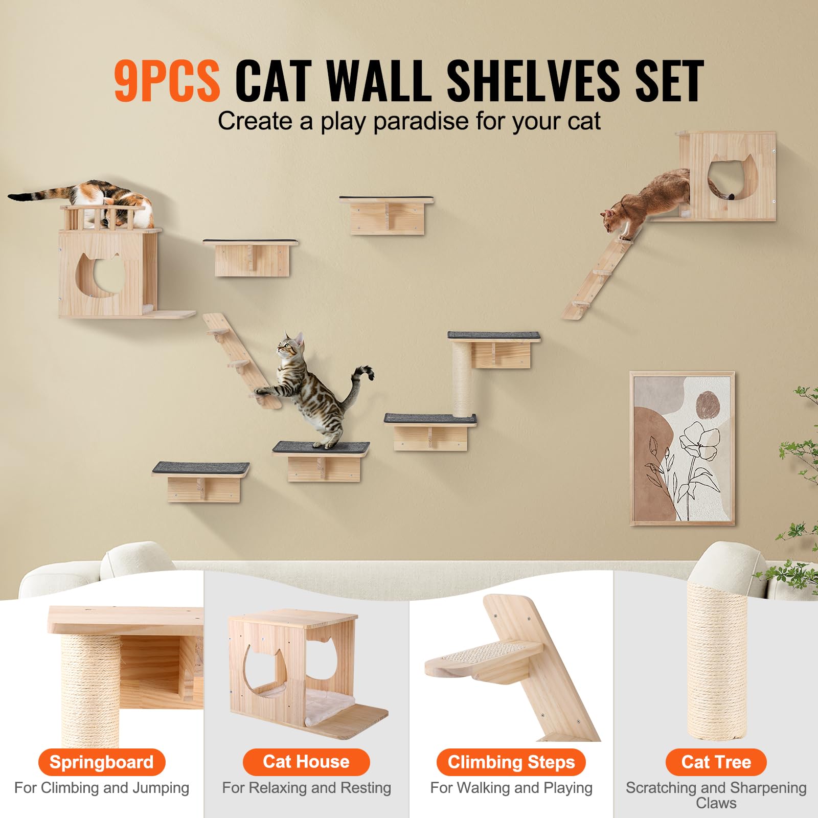 Foto 2 | Estantes De Pared Para Gatos Vevor De Hasta 18,14 Kg Con Accesorios - Venta Internacional.