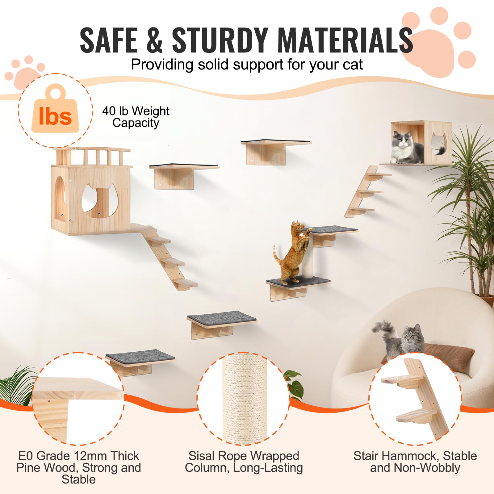 Foto 3 | Estantes De Pared Para Gatos Vevor De Hasta 18,14 Kg Con Accesorios - Venta Internacional.