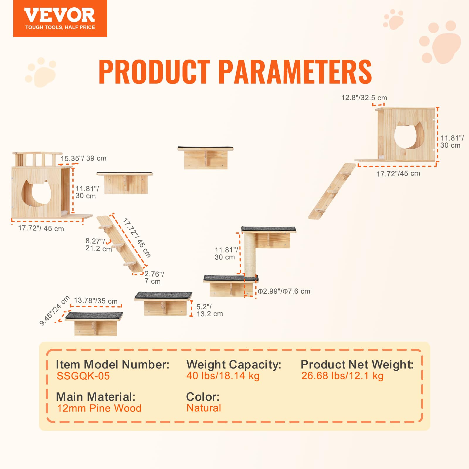 Foto 7 | Estantes De Pared Para Gatos Vevor De Hasta 18,14 Kg Con Accesorios - Venta Internacional.