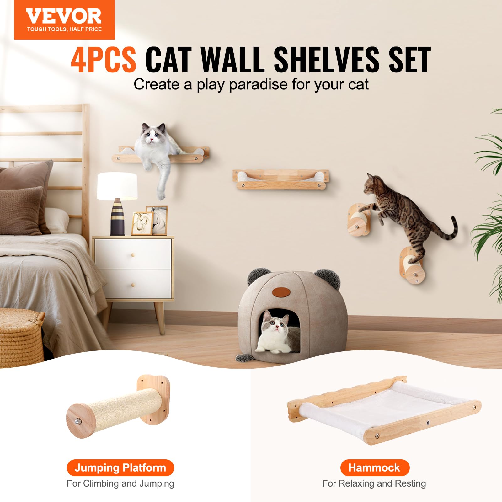 Foto 3 pulgar | Estantería De Pared Para Gatos Vevor Con Postes De Salto Y Hamacas - Venta Internacional.