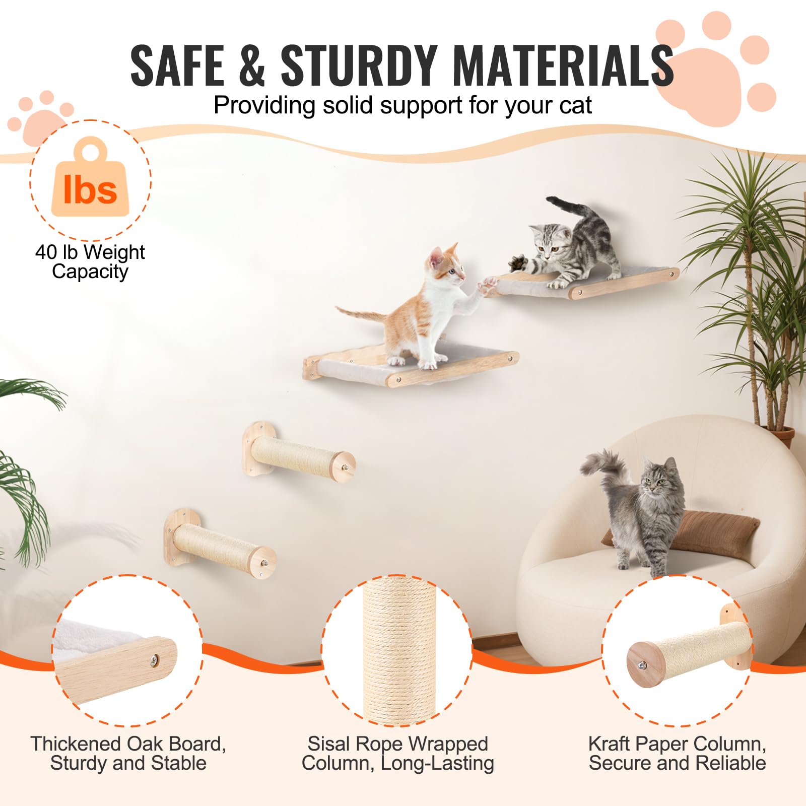 Foto 5 pulgar | Estantería De Pared Para Gatos Vevor Con Postes De Salto Y Hamacas - Venta Internacional.