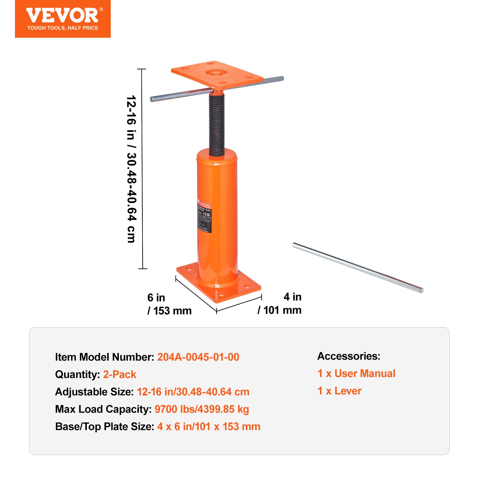 Foto 8 pulgar | House Floor Jack Vevor, Paquete De 2 Unidades, 12-16 Cm De Altura, 4399,85 Kg De Carga - Venta Internacional.