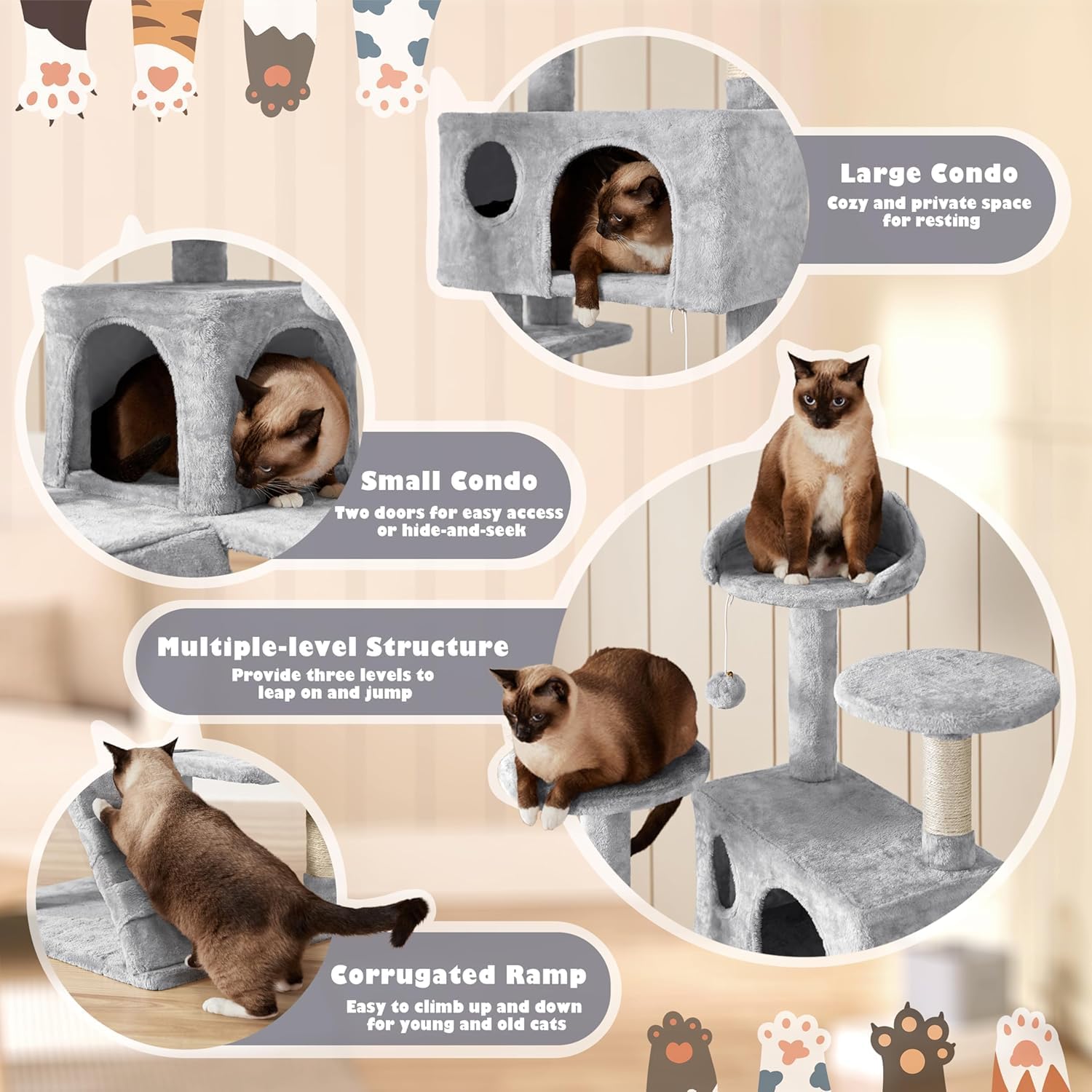 Foto 4 pulgar | Cat Tree Simple Deluxe De 54 Pulgadas Con Rascador, Gris Claro - Venta Internacional.