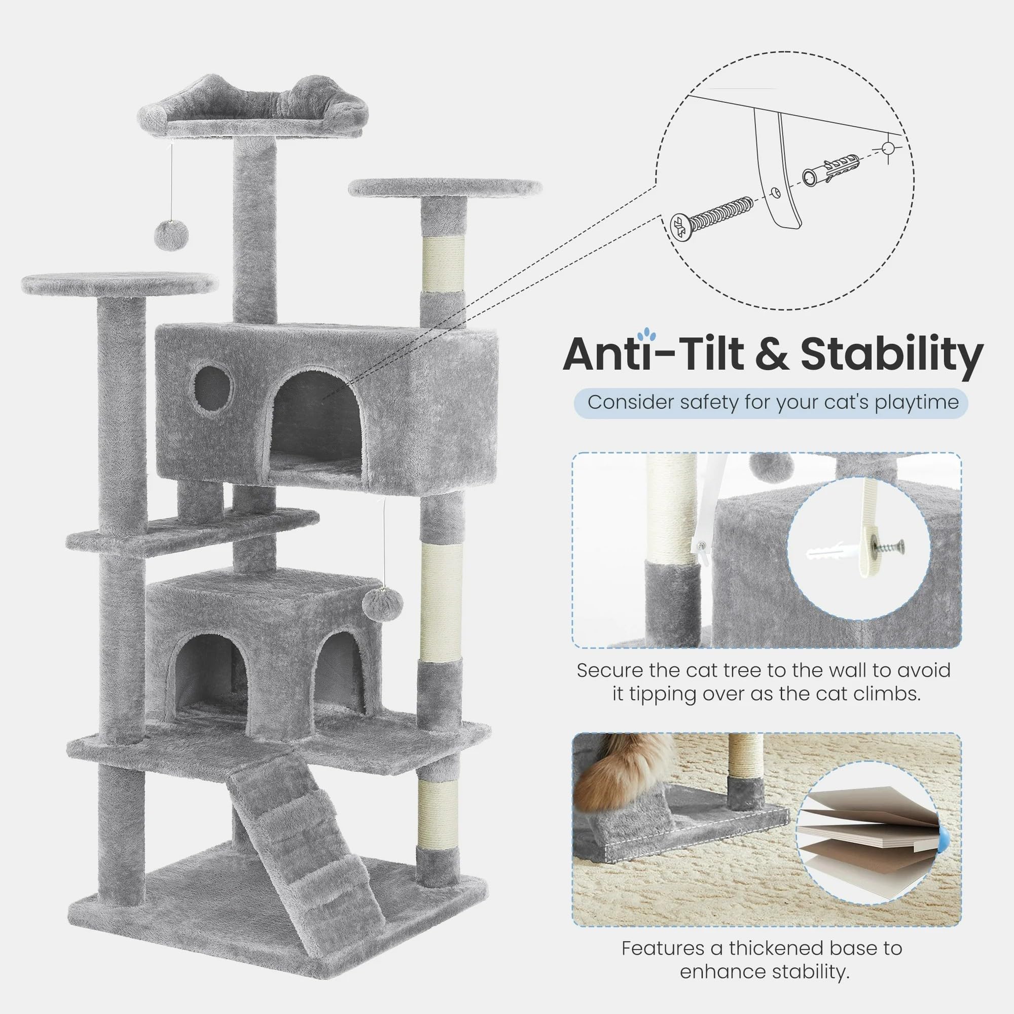 Foto 4 | Cat Tree Simple Deluxe De 54 Pulgadas Con Rascador, Gris Claro - Venta Internacional.