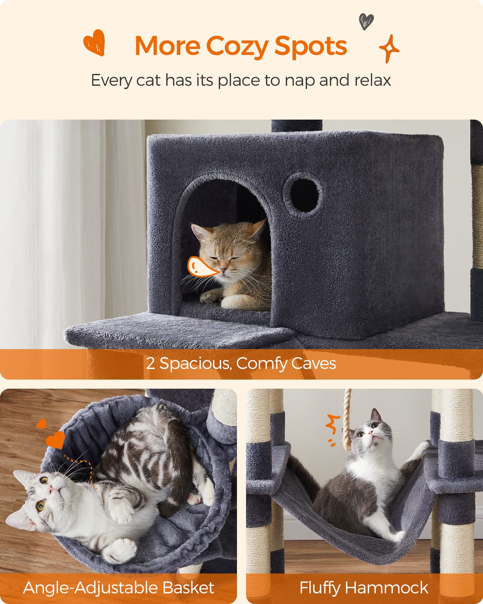 Foto 5 pulgar | Torre Grande Para Gatos Cat Tree Feandrea, 206 Cm, Con 13 Rascadores - Venta Internacional.