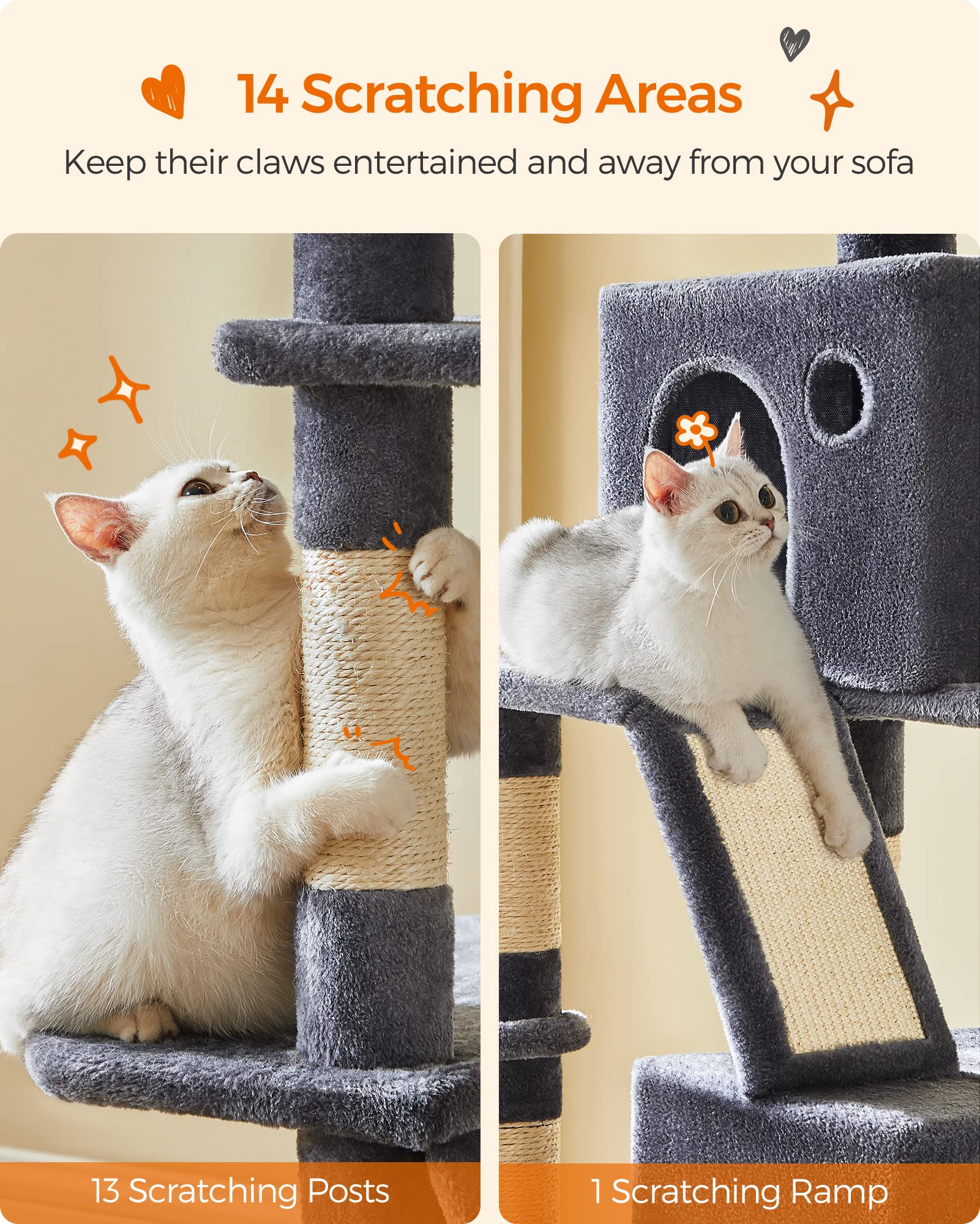 Foto 6 pulgar | Torre Grande Para Gatos Cat Tree Feandrea, 206 Cm, Con 13 Rascadores - Venta Internacional.