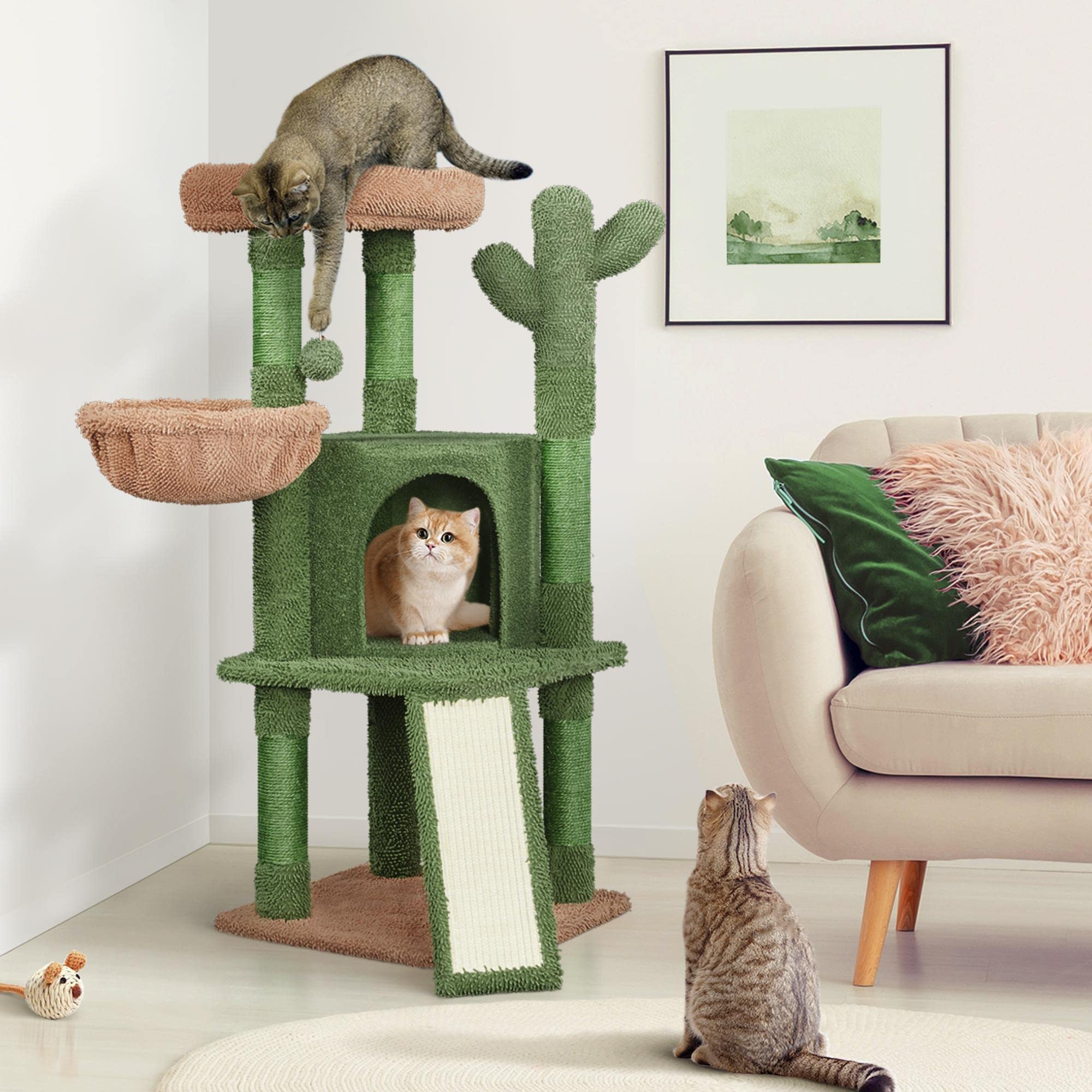 Foto 8 pulgar | Cat Tree Yaheetech Cactus 107 Cm Con Rascador Y Cesta - Venta Internacional.