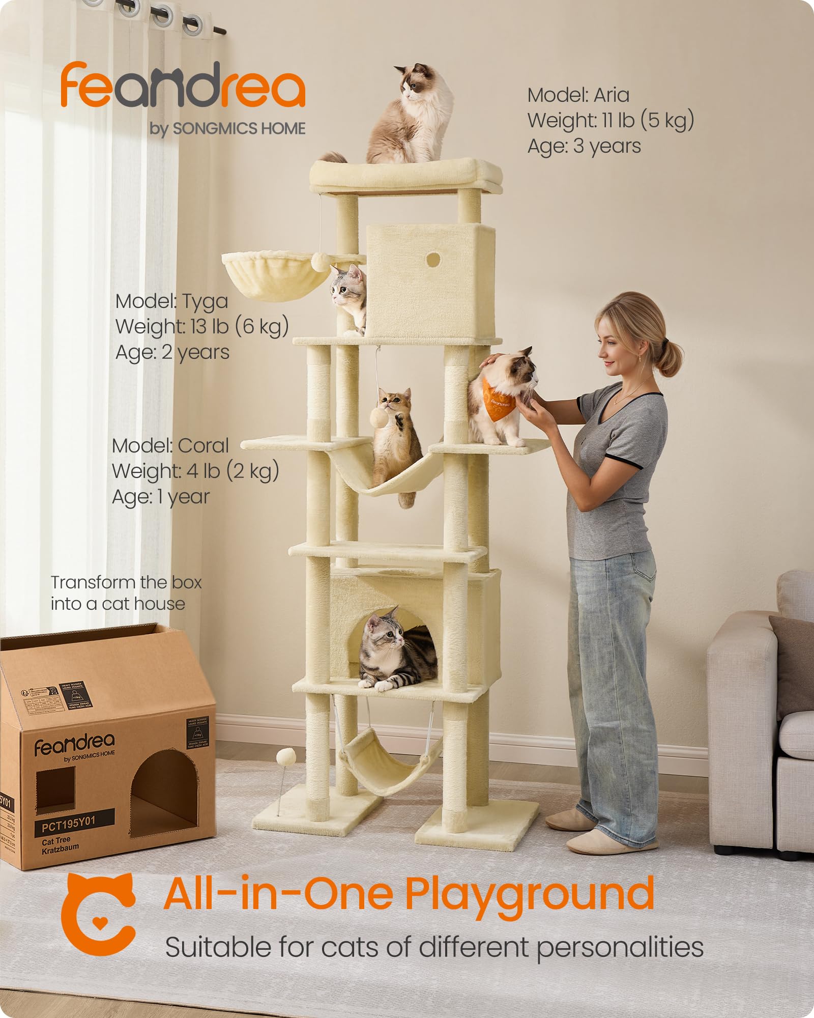 Foto 3 pulgar | Cat Tree Feandrea De 201 Cm De Altura Para Gatos De Interior Con Rascador - Venta Internacional.