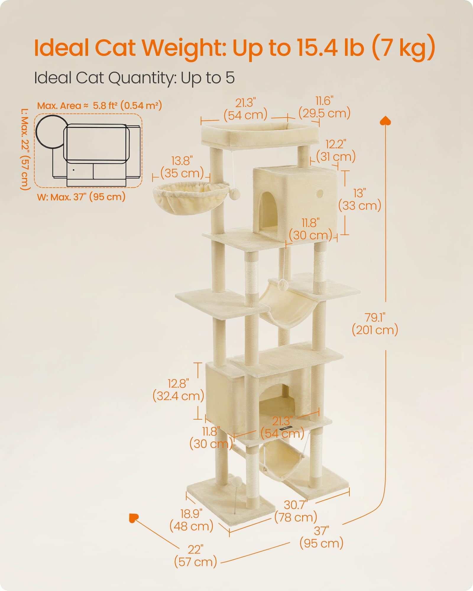 Foto 7 pulgar | Cat Tree Feandrea De 201 Cm De Altura Para Gatos De Interior Con Rascador - Venta Internacional.