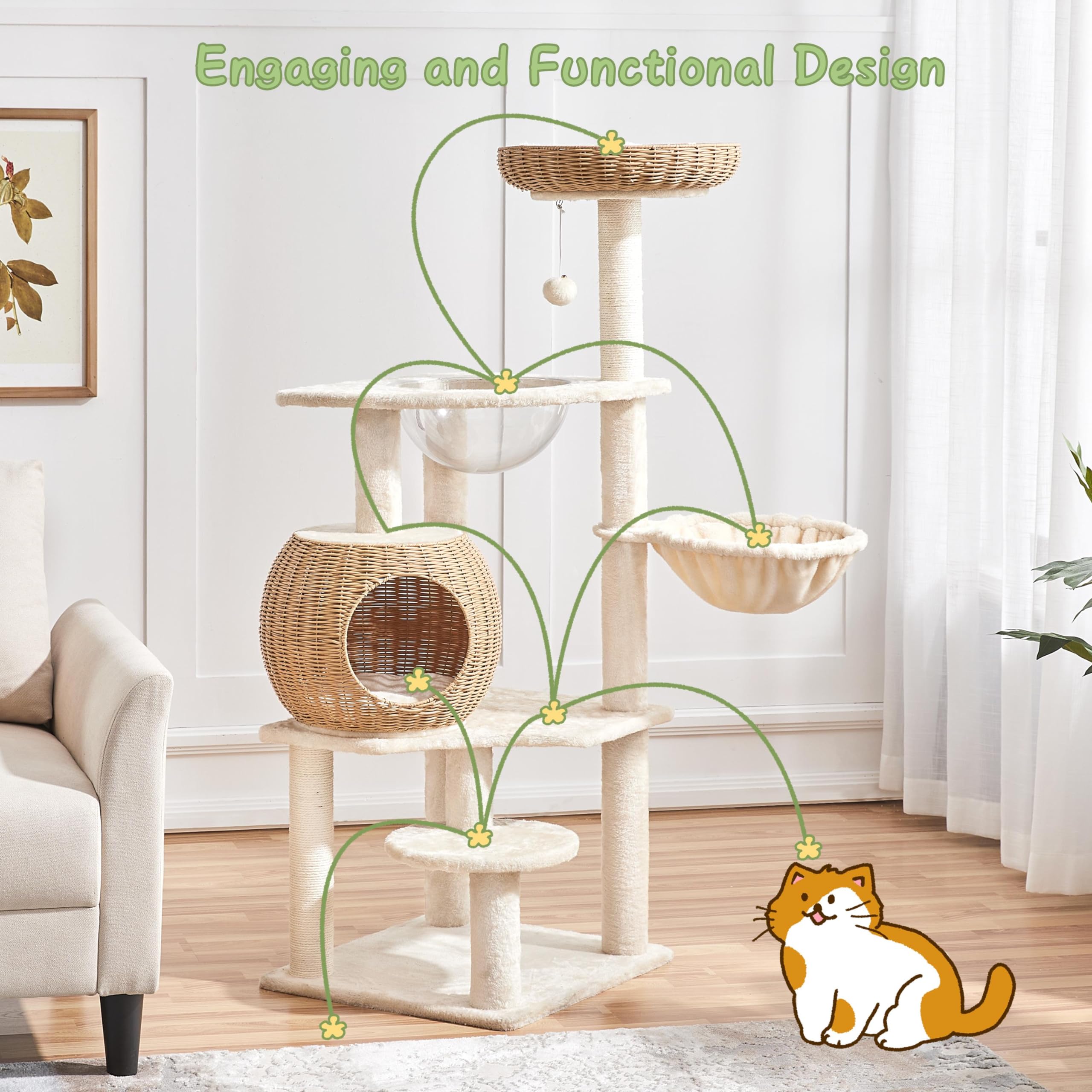 Foto 4 pulgar | Torre De Ratán Cat Tree Yaheetech De 137 Cm Con Rascador Para Condominios - Venta Internacional.
