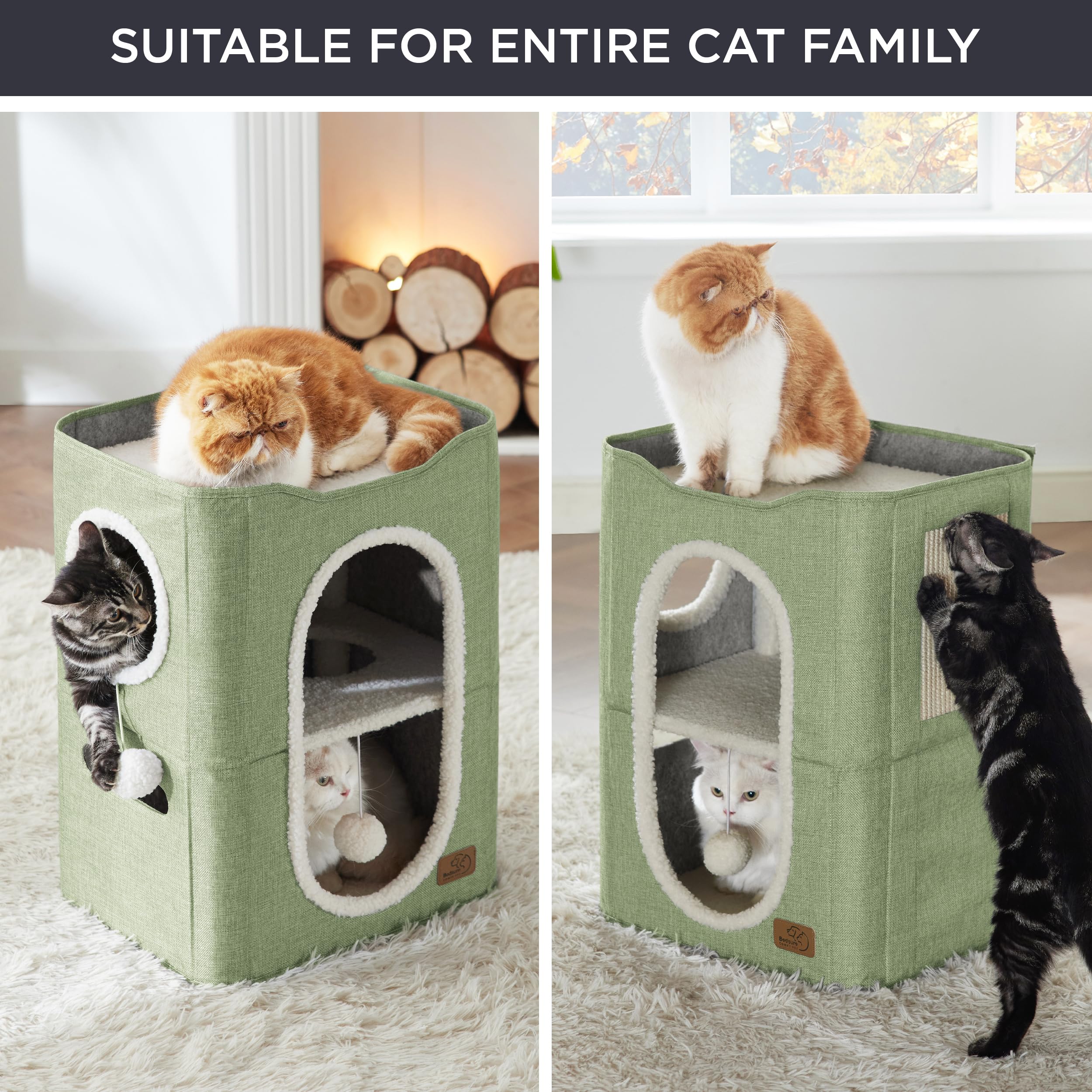 Foto 6 pulgar | Cama Cat House De 2 Niveles Para Gatos De Interior Con Bloc De Notas, Color Verde - Venta Internacional.