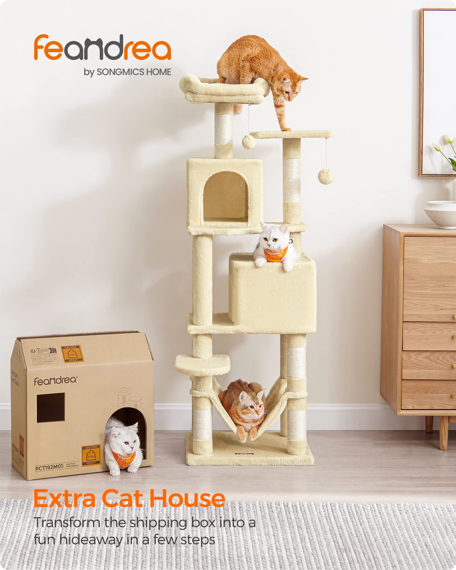Foto 3 pulgar | Torre Para Gatos Cat Tree Feandrea De 155 Cm Con Rascadores Y Hamaca - Venta Internacional.