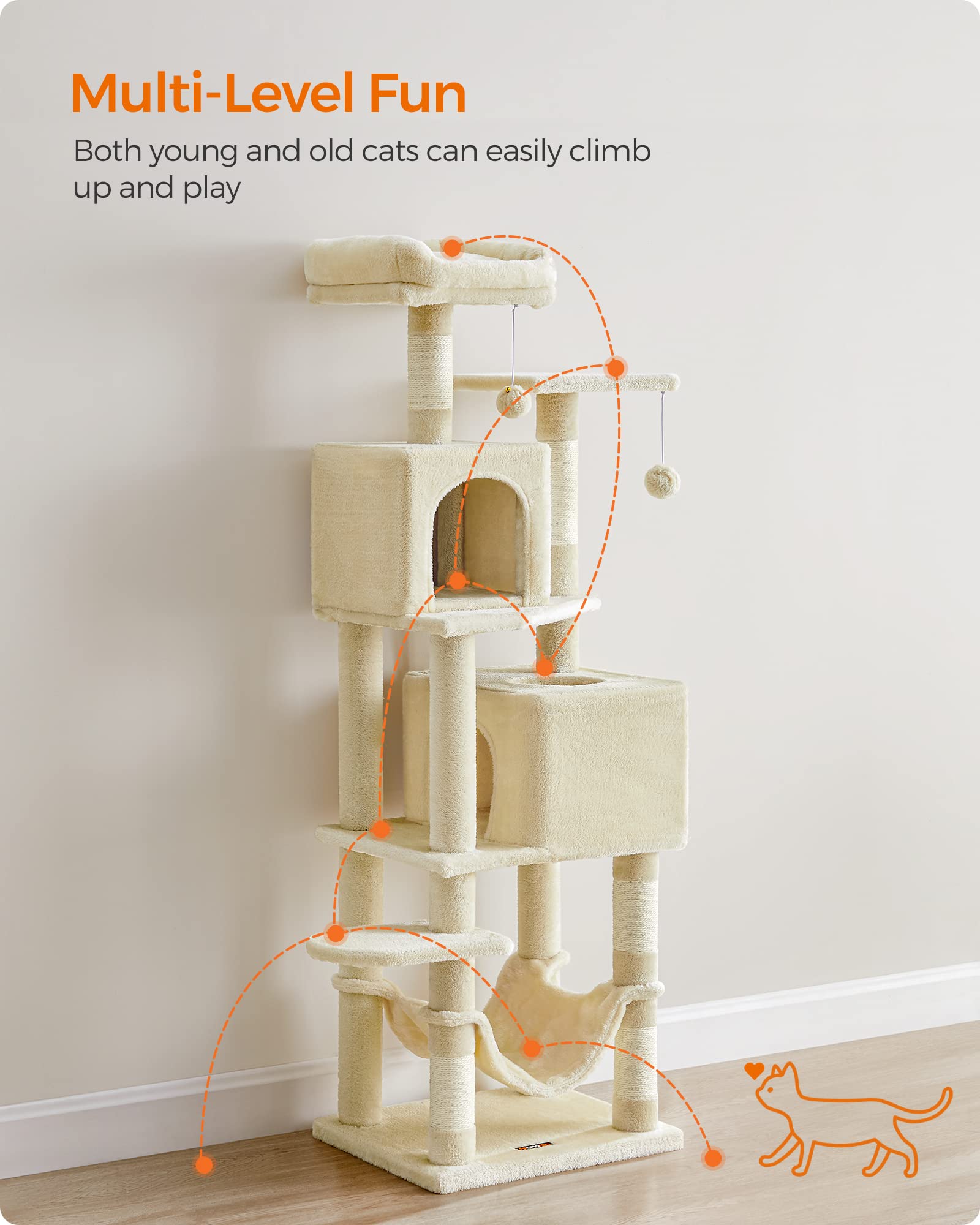 Foto 4 pulgar | Torre Para Gatos Cat Tree Feandrea De 155 Cm Con Rascadores Y Hamaca - Venta Internacional.