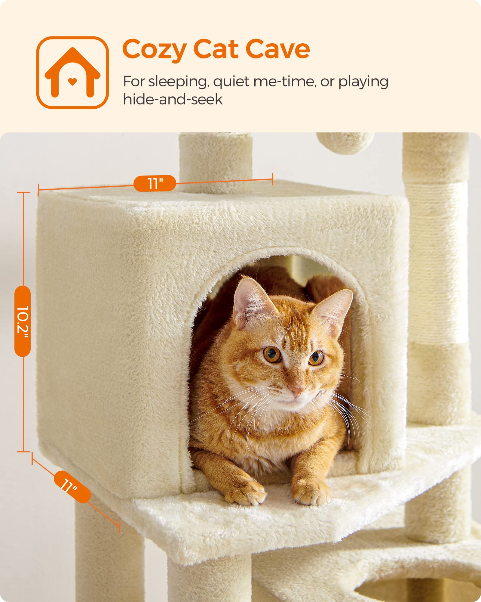 Foto 6 pulgar | Torre Para Gatos Cat Tree Feandrea De 155 Cm Con Rascadores Y Hamaca - Venta Internacional.