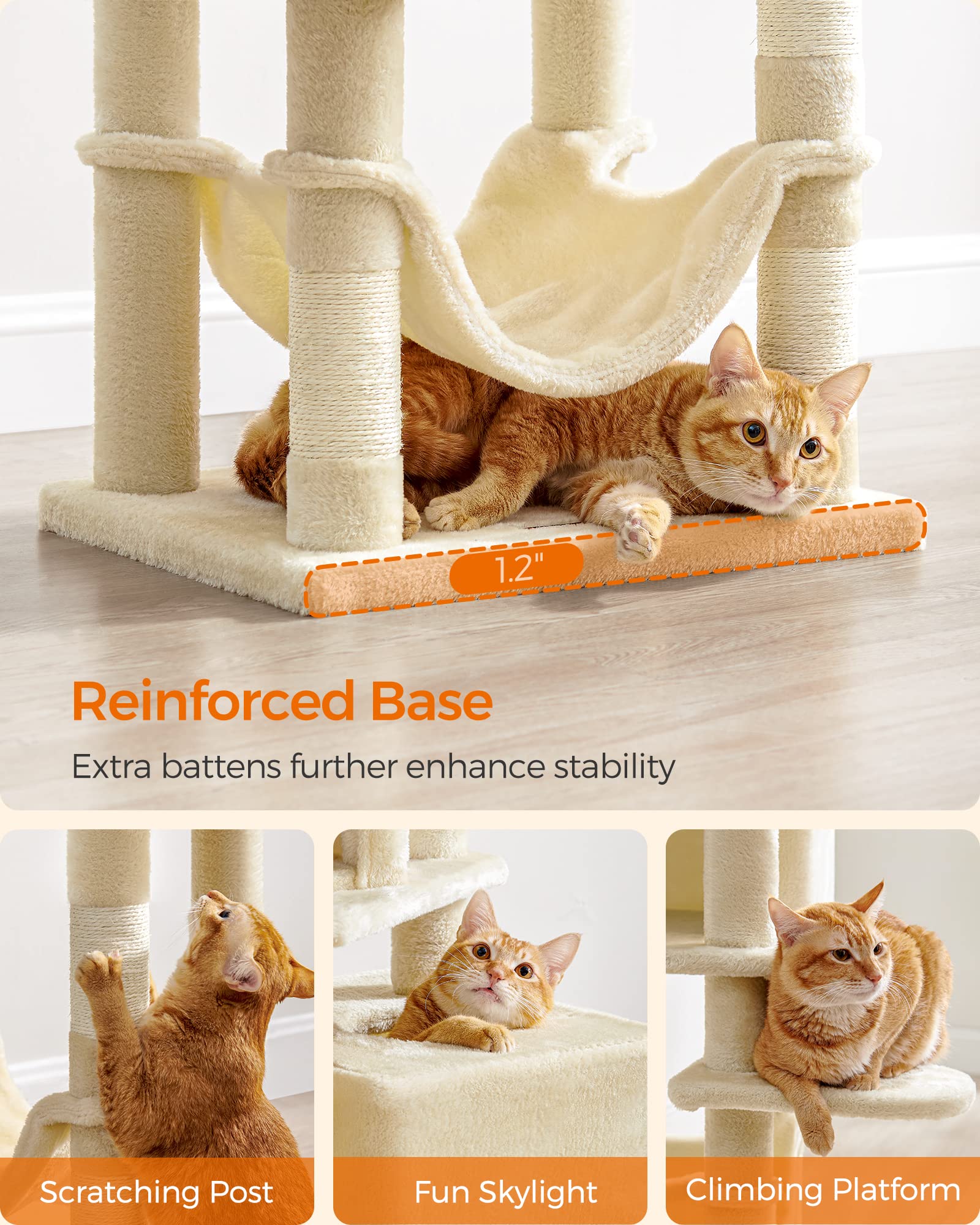 Foto 8 pulgar | Torre Para Gatos Cat Tree Feandrea De 155 Cm Con Rascadores Y Hamaca - Venta Internacional.