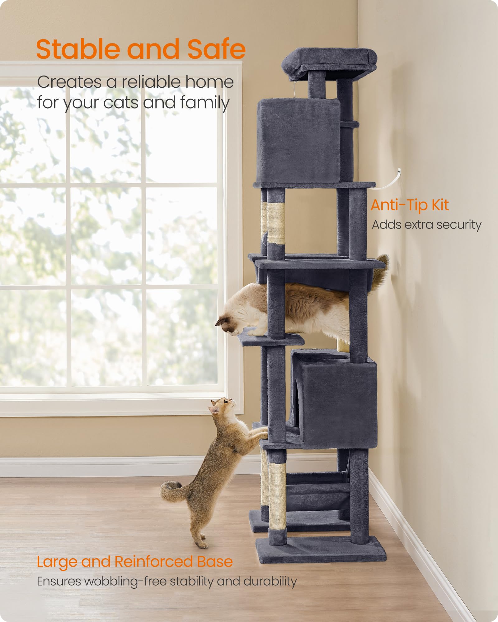 Foto 5 | Árbol Para Gatos Feandrea, Color Gris Oscuro, Upct195g02, 201 Cm De Alto, Con Accesorios - Venta Internacional.