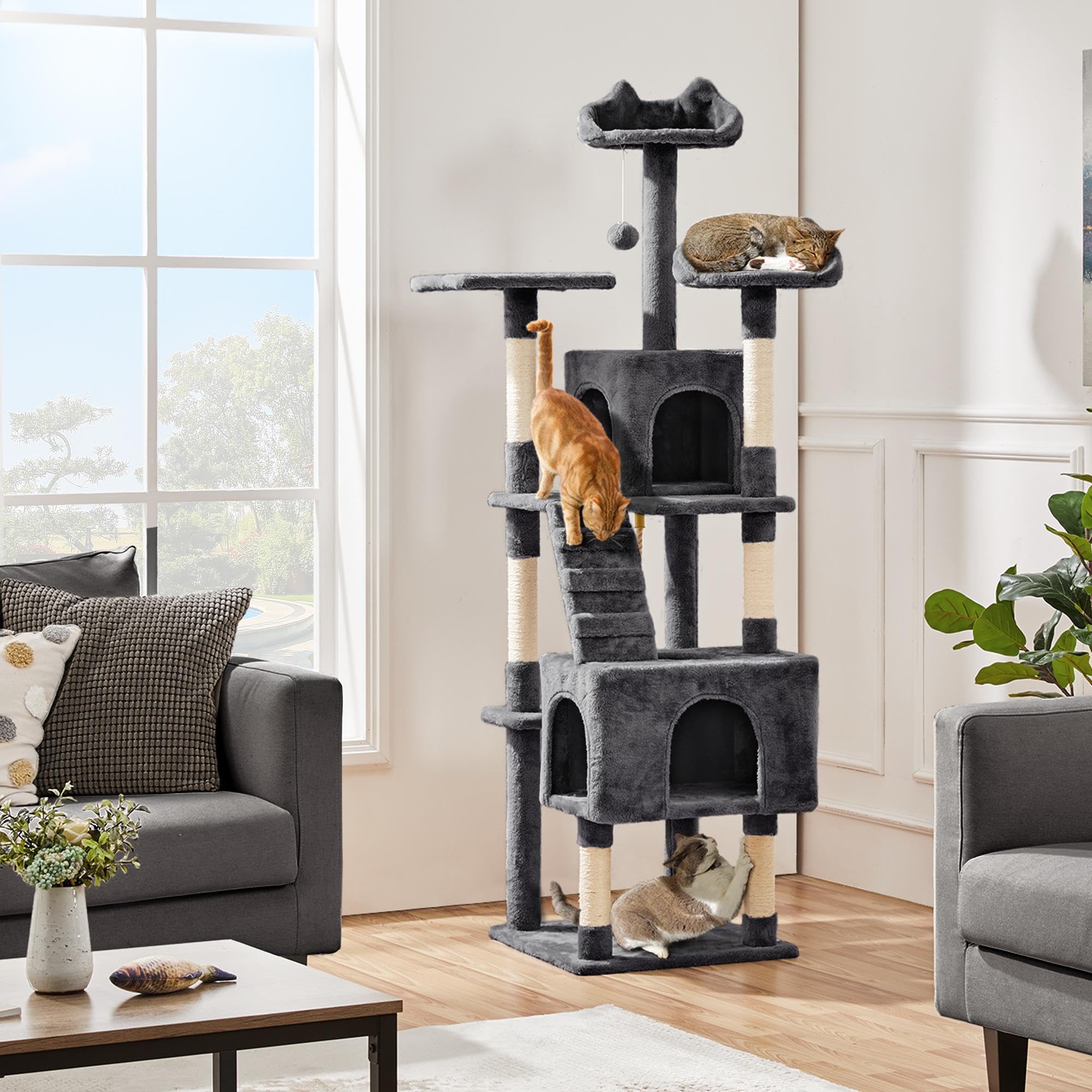 Foto 3 pulgar | Árbol Para Gatos Yaheetech Xl, 182 Cm, Varios Niveles, Con 2 Cuevas Y 3 Perchas - Venta Internacional.