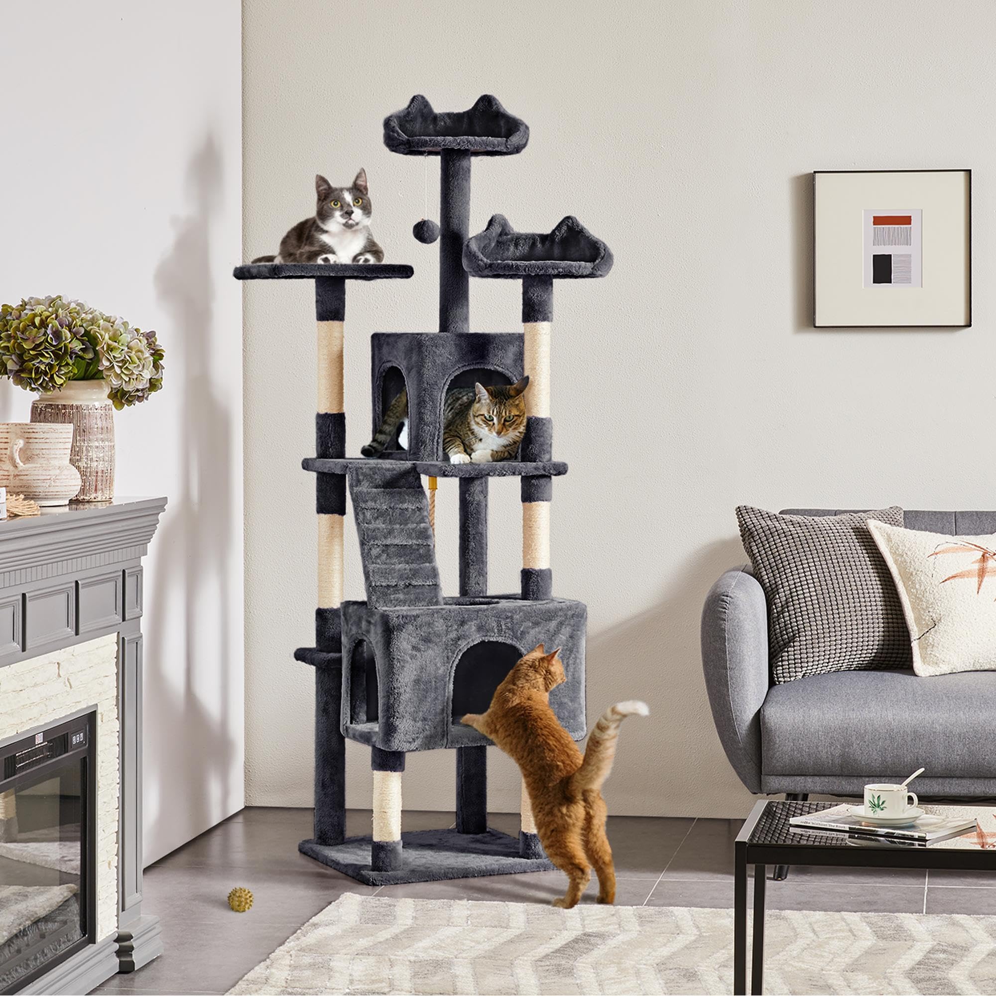 Foto 8 pulgar | Árbol Para Gatos Yaheetech Xl, 182 Cm, Varios Niveles, Con 2 Cuevas Y 3 Perchas - Venta Internacional.