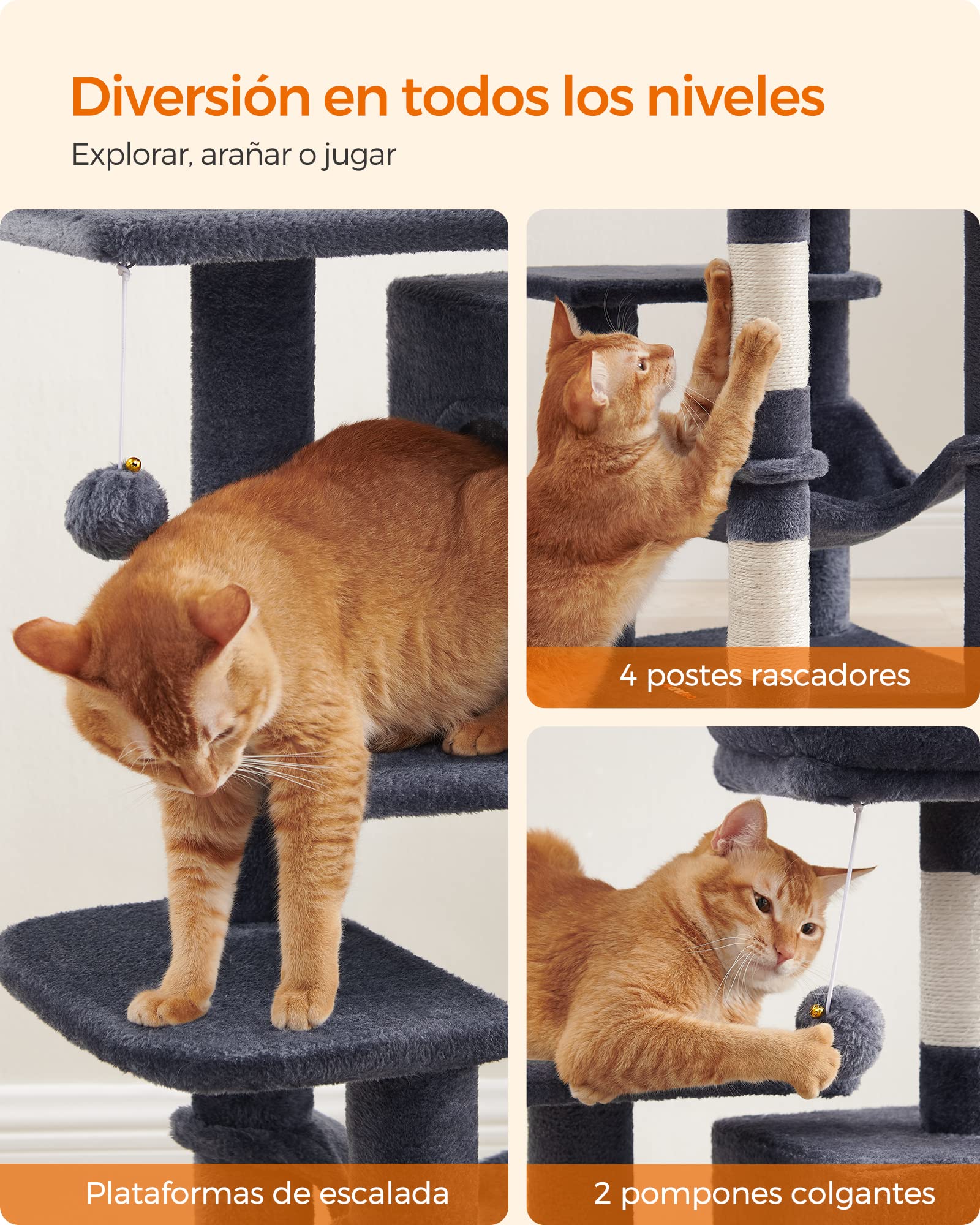 Foto 9 pulgar | Feandrea Arbol For Gatos, Height 112 Cm Grey Ahumado Mpct261g01