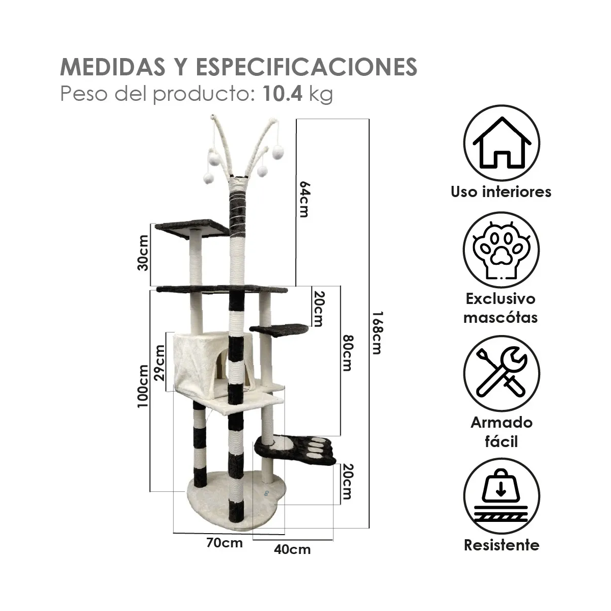 Foto 4 pulgar | Rascador Para Gato Árbol Gimnasio Casa Torre Eo Safe Imports Esi-20222 Gris