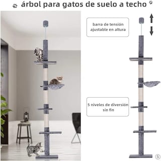 Foto 3 | Árbol Vertical Para Gatos Con Altura Ajustable Eo Safe Imports Esi-20219 Gris