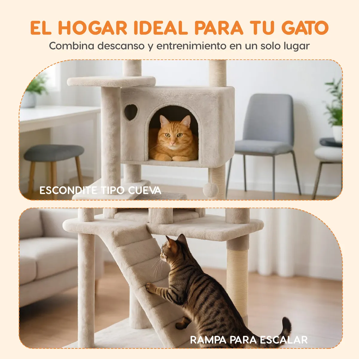 Foto 5 pulgar | Casa Mueble Rascador Para Gato Multinivel Eo Safe Imports Esi-20218 Beige