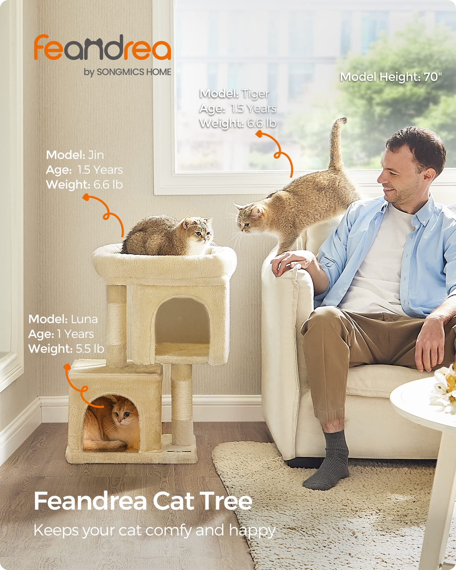 Foto 3 pulgar | Cat Tree Feandrea Upct611m01 Beige Para Gatitos De Hasta 3 Kg - Venta Internacional.
