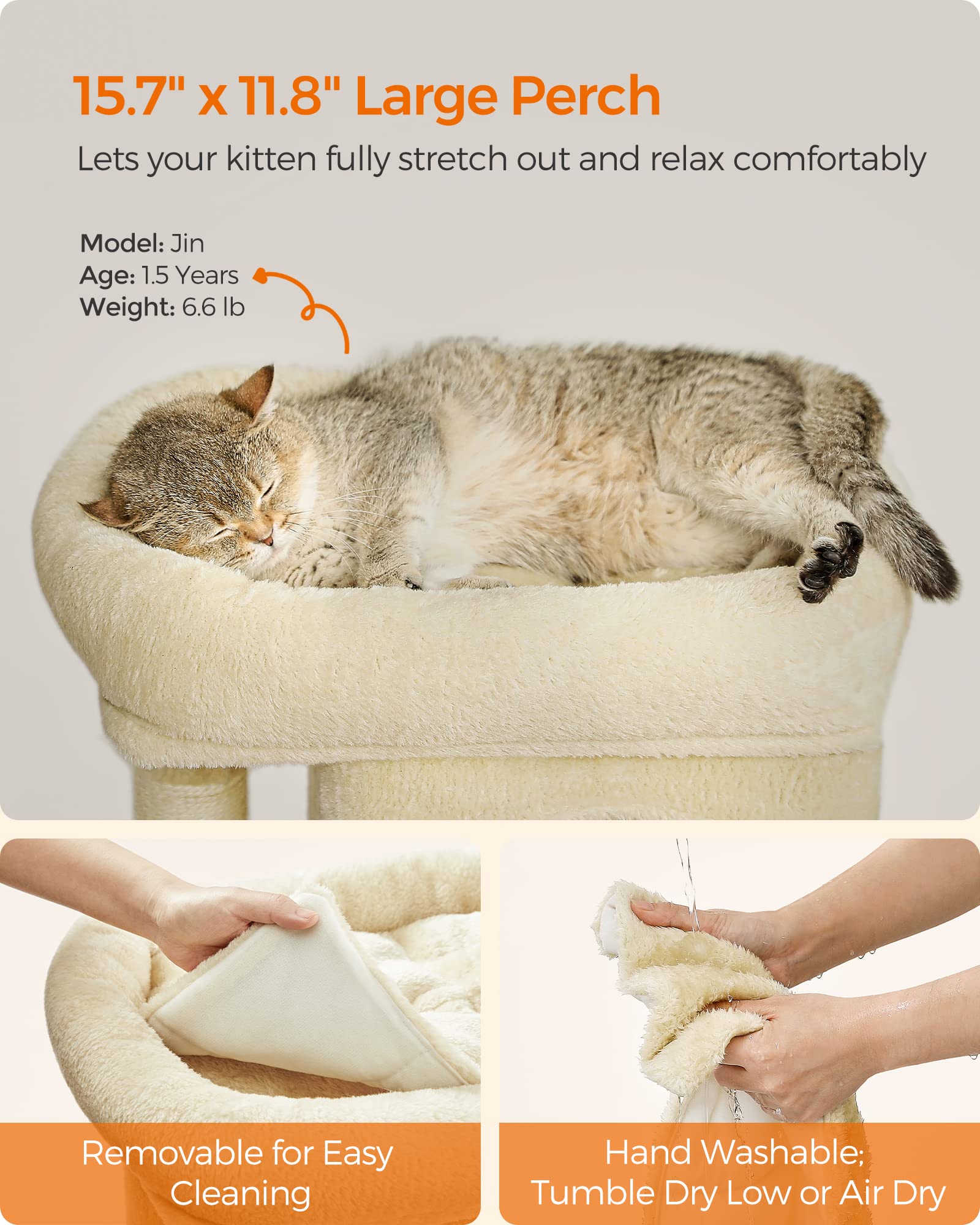 Foto 3 | Cat Tree Feandrea Upct611m01 Beige Para Gatitos De Hasta 3 Kg - Venta Internacional.