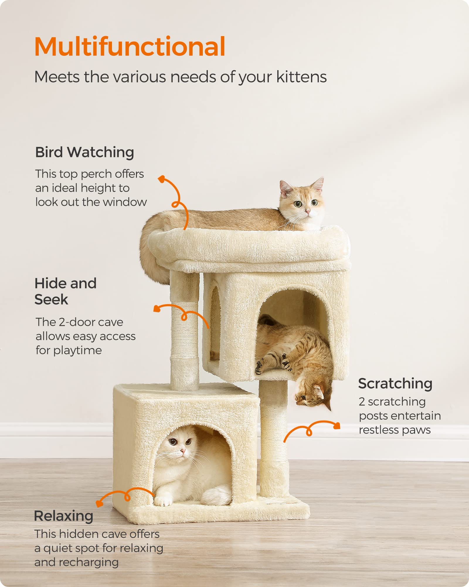 Foto 5 pulgar | Cat Tree Feandrea Upct611m01 Beige Para Gatitos De Hasta 3 Kg - Venta Internacional.
