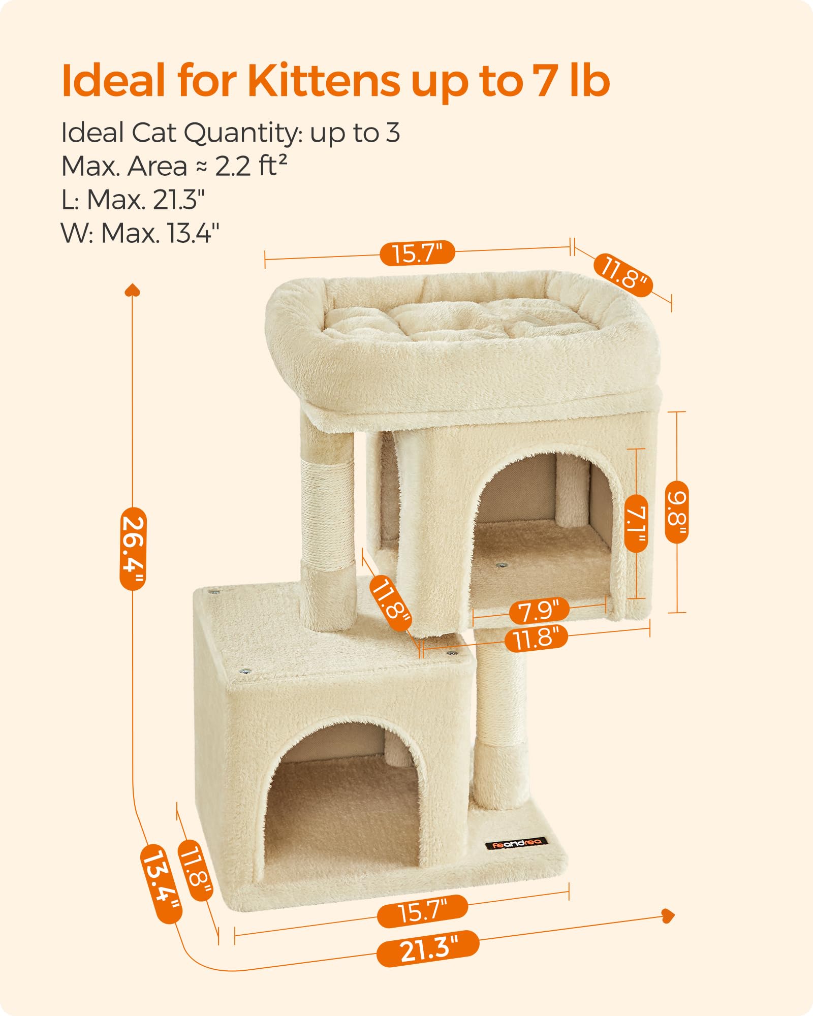 Foto 7 pulgar | Cat Tree Feandrea Upct611m01 Beige Para Gatitos De Hasta 3 Kg - Venta Internacional.