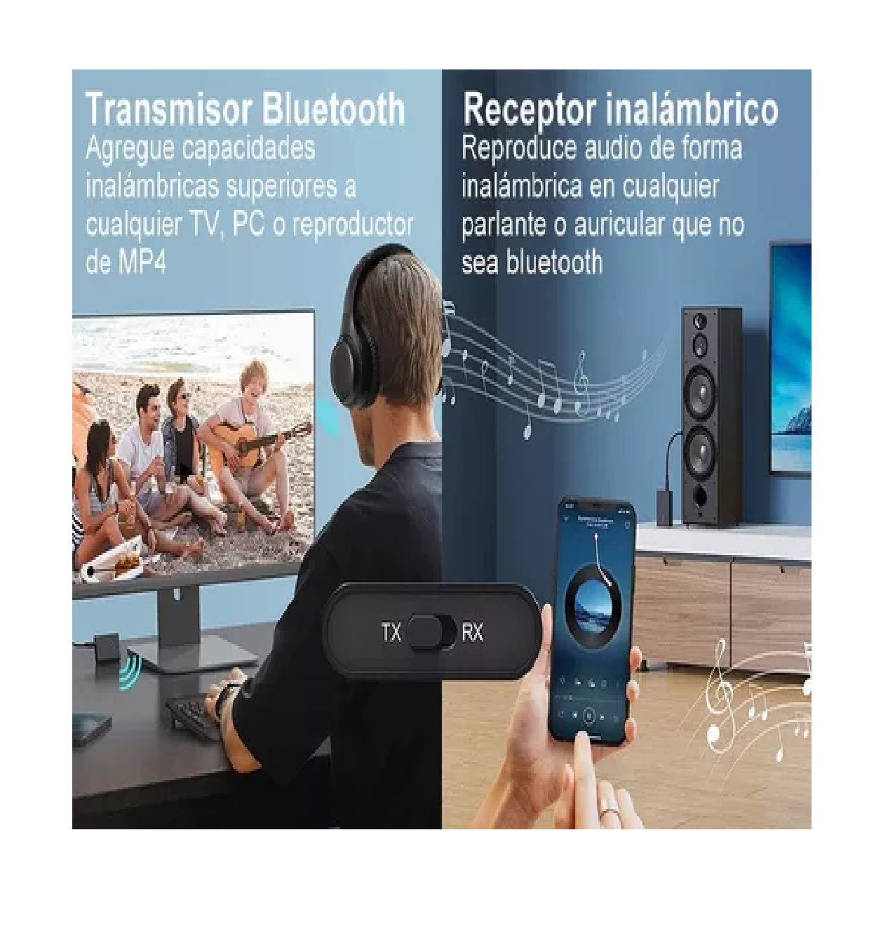 Foto 3 pulgar | Transmisor Y Receptor De Audio Bluetooth 3,5 Mm 2 En 1 Negro