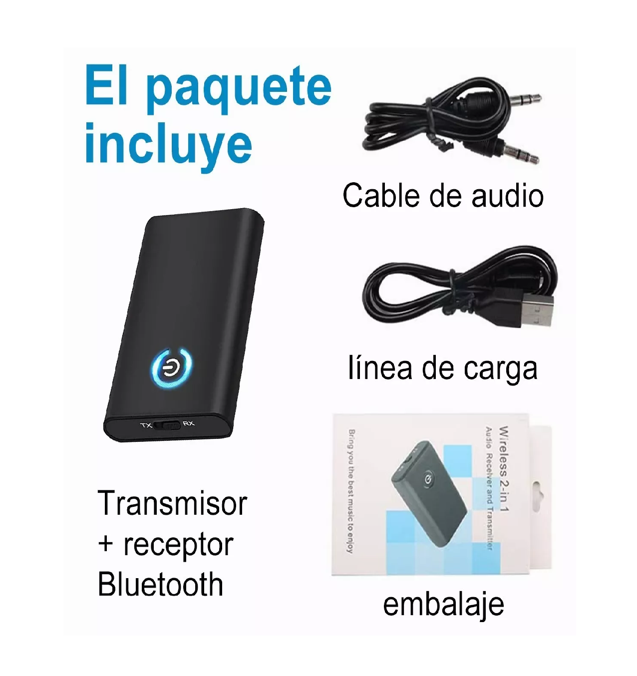 Foto 5 pulgar | Transmisor Y Receptor De Audio Bluetooth 3,5 Mm 2 En 1 Negro