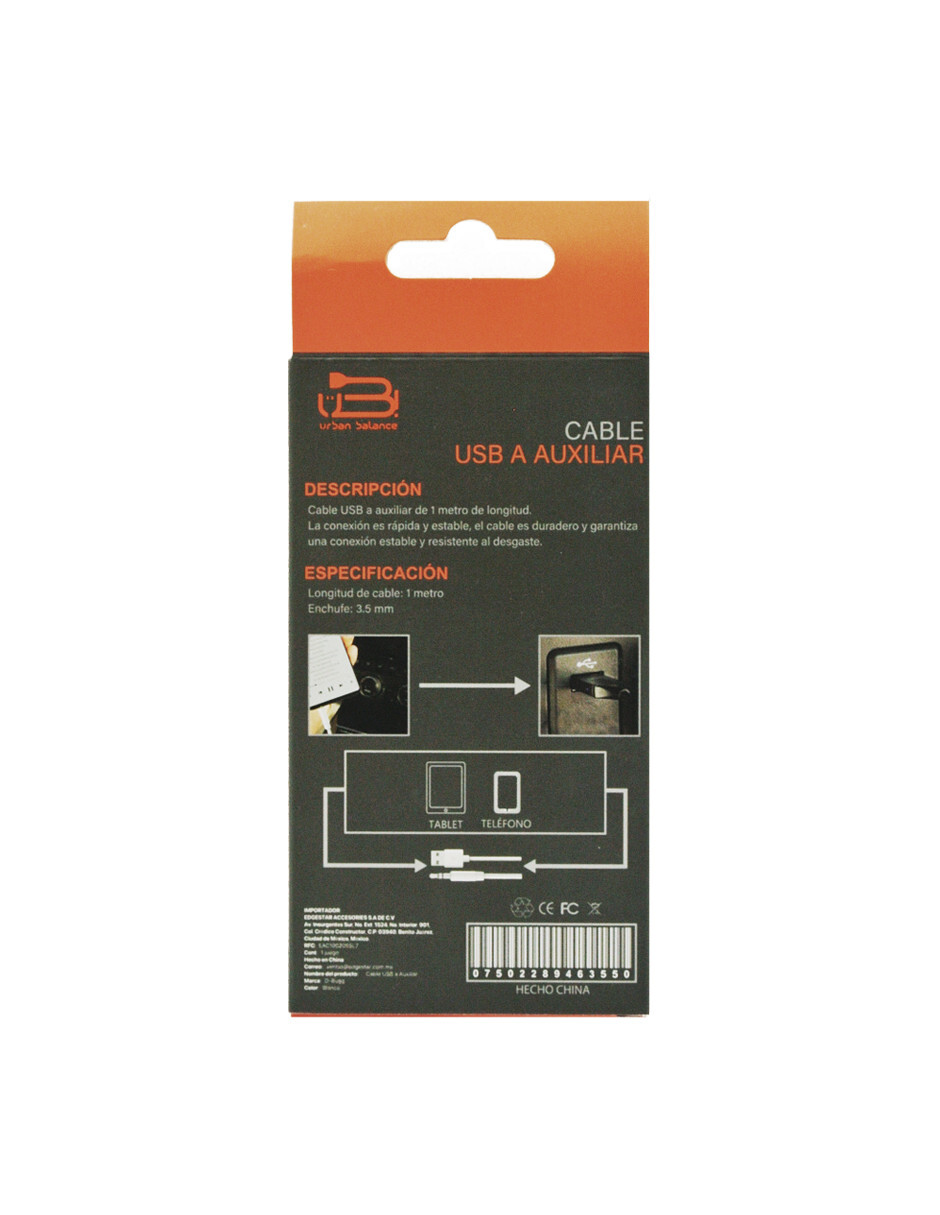 Foto 6 pulgar | Cable USB a 3.5mm Auxiliar Urban Balance