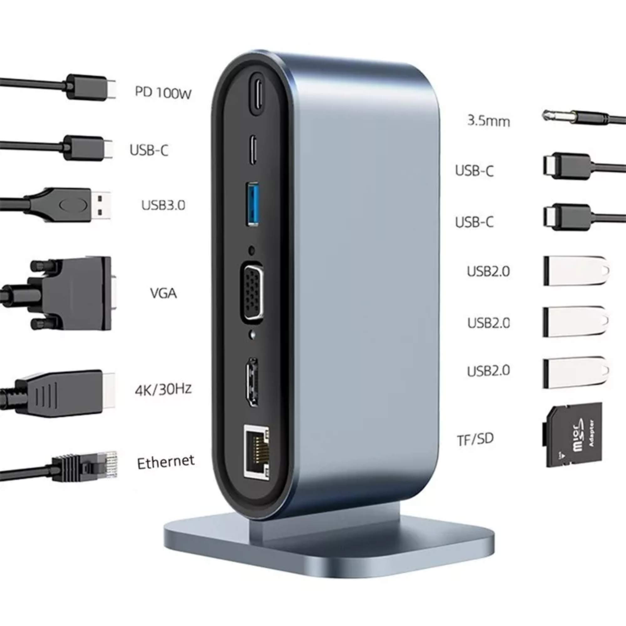 Foto 3 pulgar | 12 en 1 Hub USB C HDMI 4K VGA SD RJ45 Jack 3.5 para Mac iPad