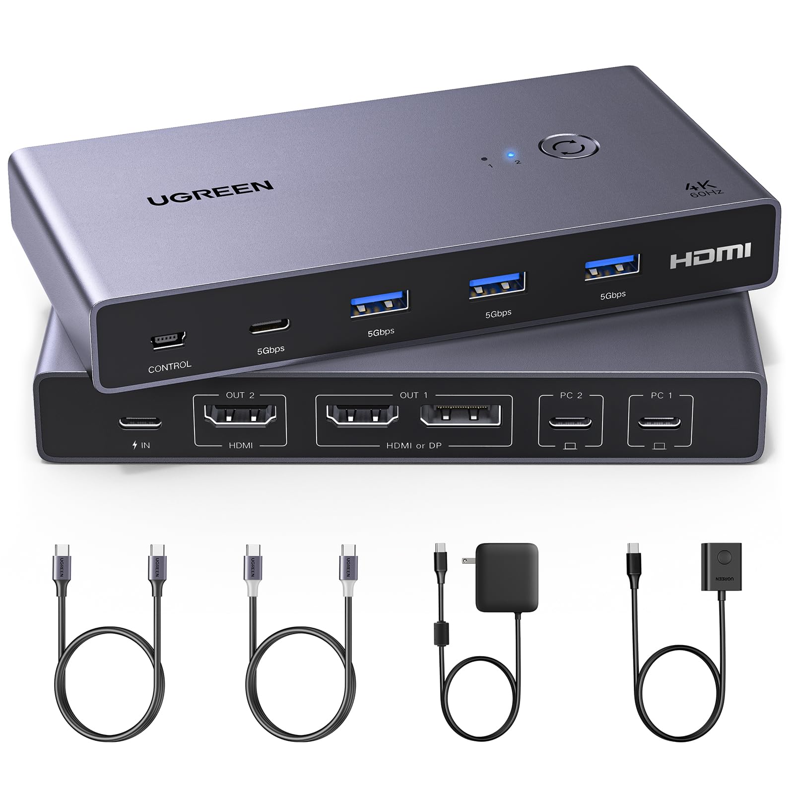 Conmutador Kvm Usb-c Ugreen 2 Monitores 2 Ordenadores Portátiles 4 Usb 3.0 4k @60hz - Venta Internacional.