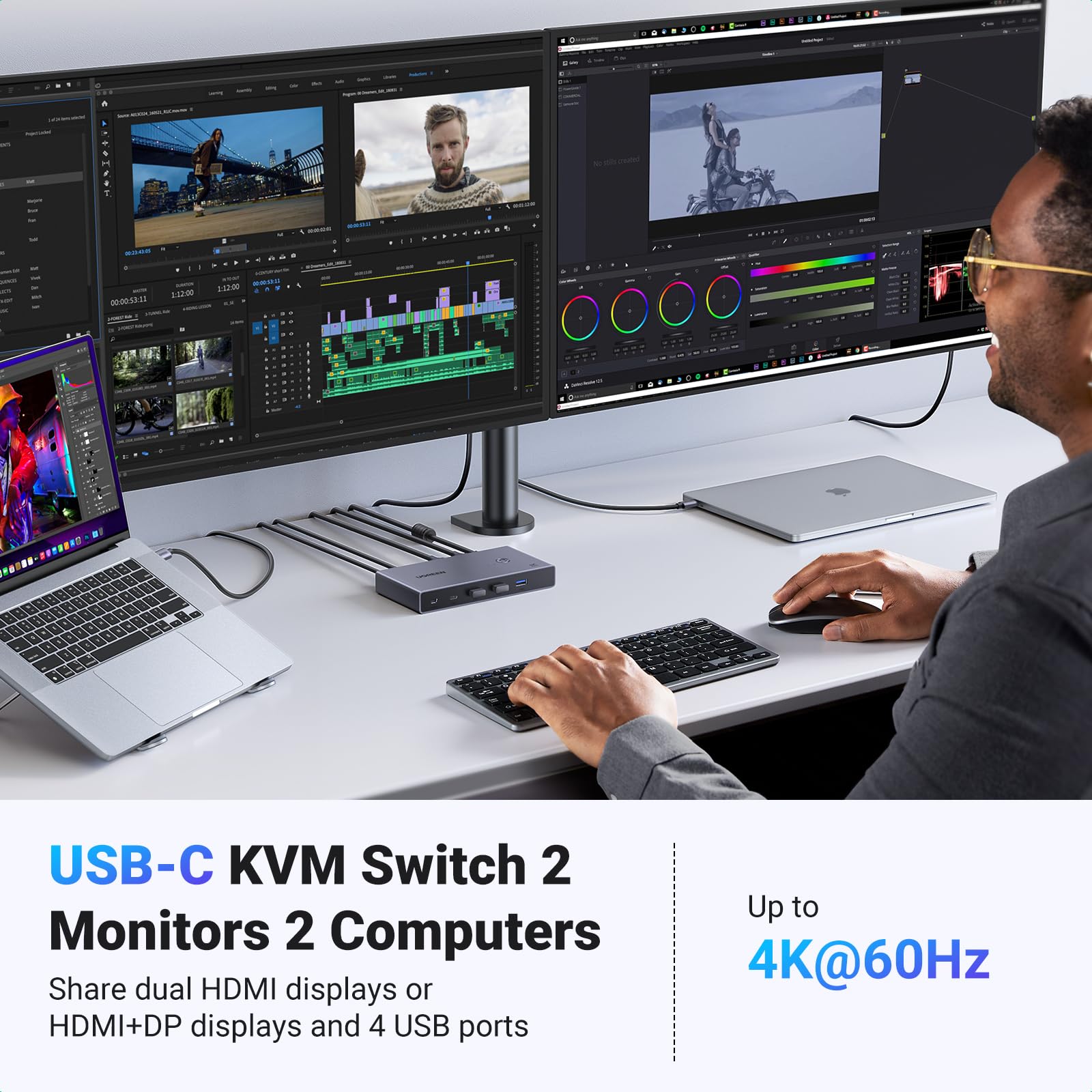 Foto 4 pulgar | Conmutador Kvm Usb-c Ugreen 2 Monitores 2 Ordenadores Portátiles 4 Usb 3.0 4k @60hz - Venta Internacional.